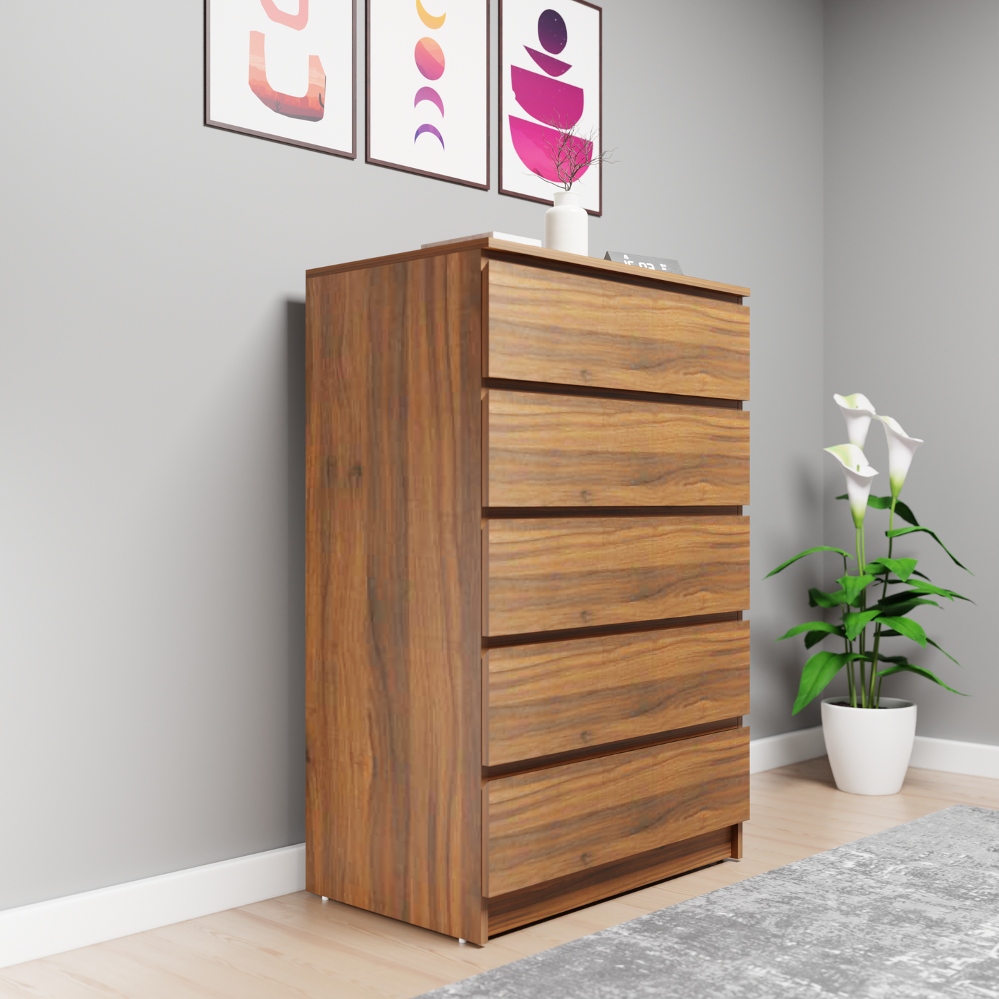 PARA | Chest of 5 Drawer, Frosty white, Dark Wenge and Brussel Walnut | Suede Finish Drawer Units VIKI FURNITURE   