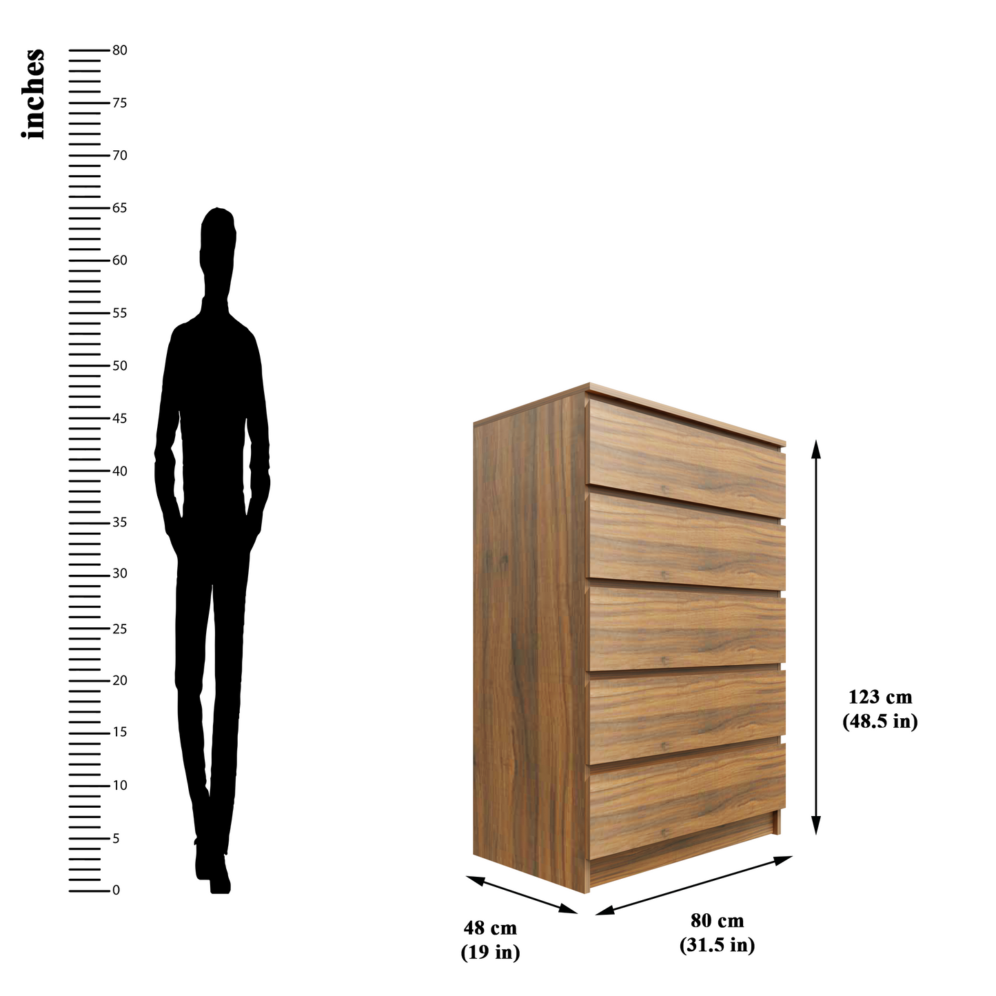 PARA | Chest of 5 Drawer, Frosty white, Dark Wenge and Brussel Walnut | Suede Finish Drawer Units VIKI FURNITURE   