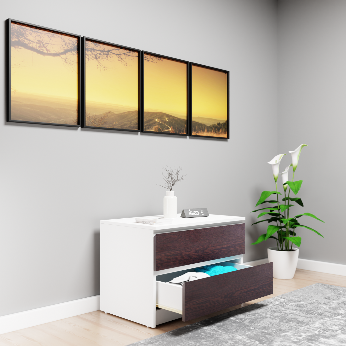 PARA | Chest of 2 Drawer, Frosty white, Dark Wenge | Suede Finish Drawer Units VIKI FURNITURE