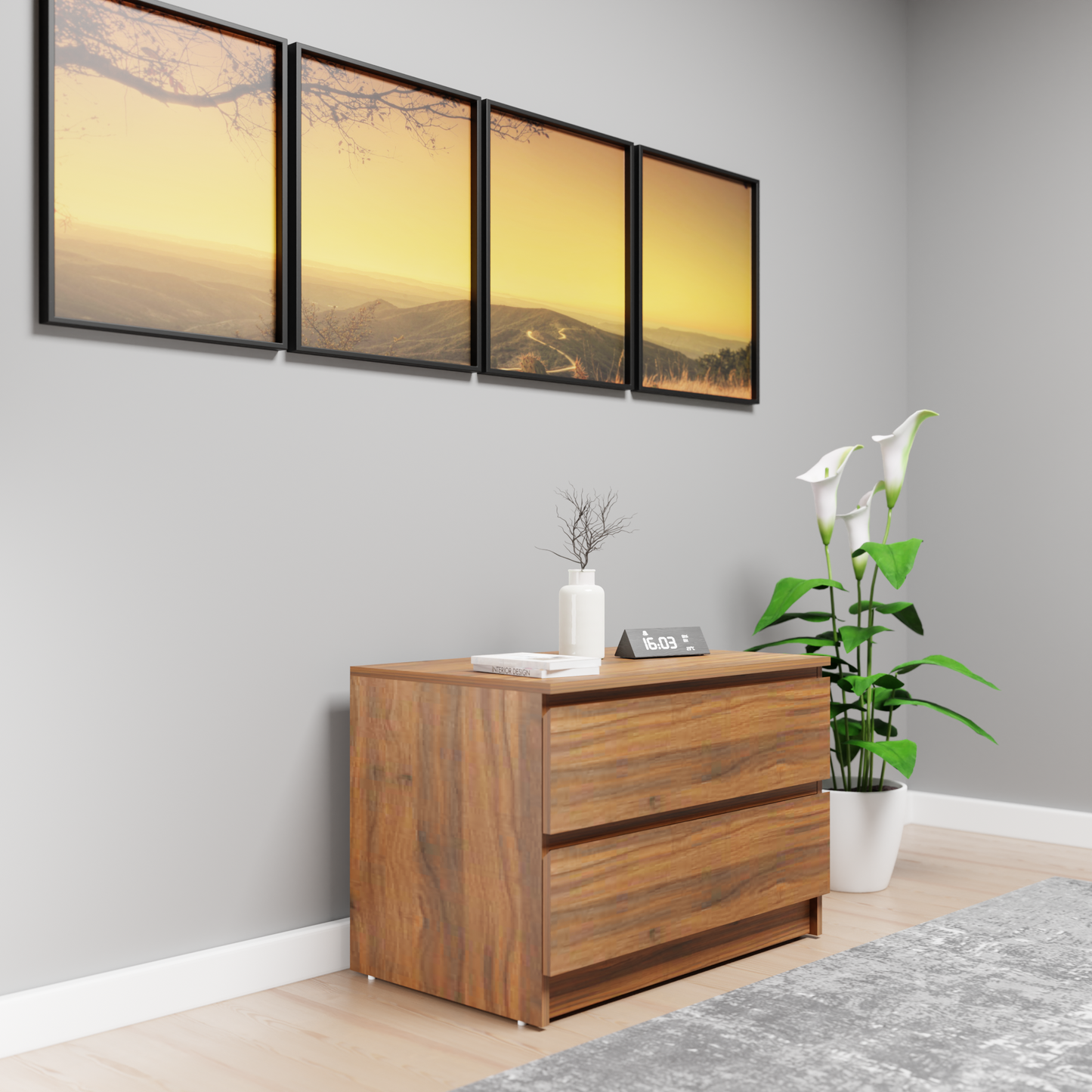 PARA | Chest of 2 Drawer, Frosty white, Dark Wenge and Brussel Walnut | Suede Finish Drawer Units VIKI FURNITURE
