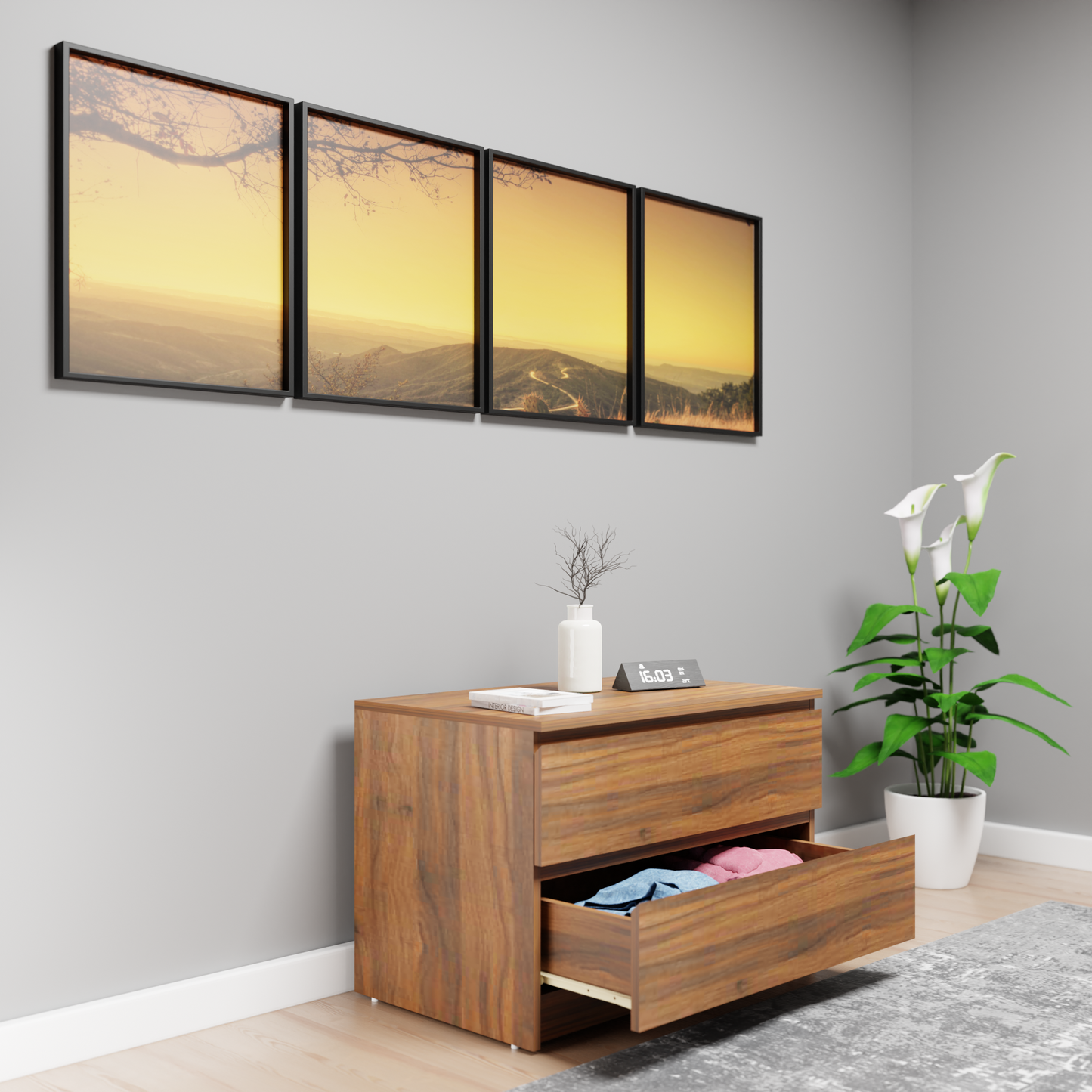 PARA | Chest of 2 Drawer, Frosty white, Dark Wenge and Brussel Walnut | Suede Finish Drawer Units VIKI FURNITURE