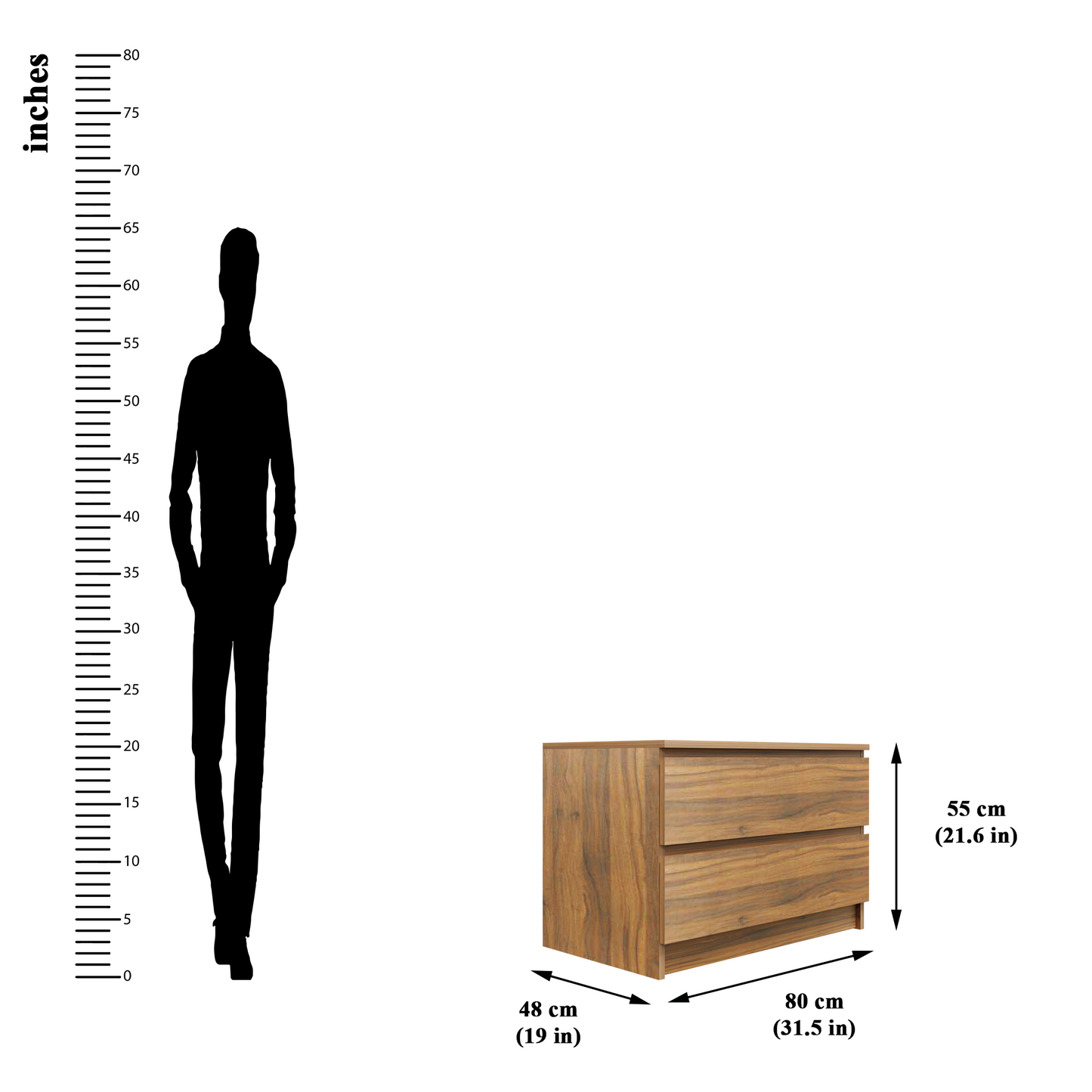 PARA | Chest of 2 Drawer, Frosty white, Dark Wenge and Brussel Walnut | Suede Finish Drawer Units VIKI FURNITURE