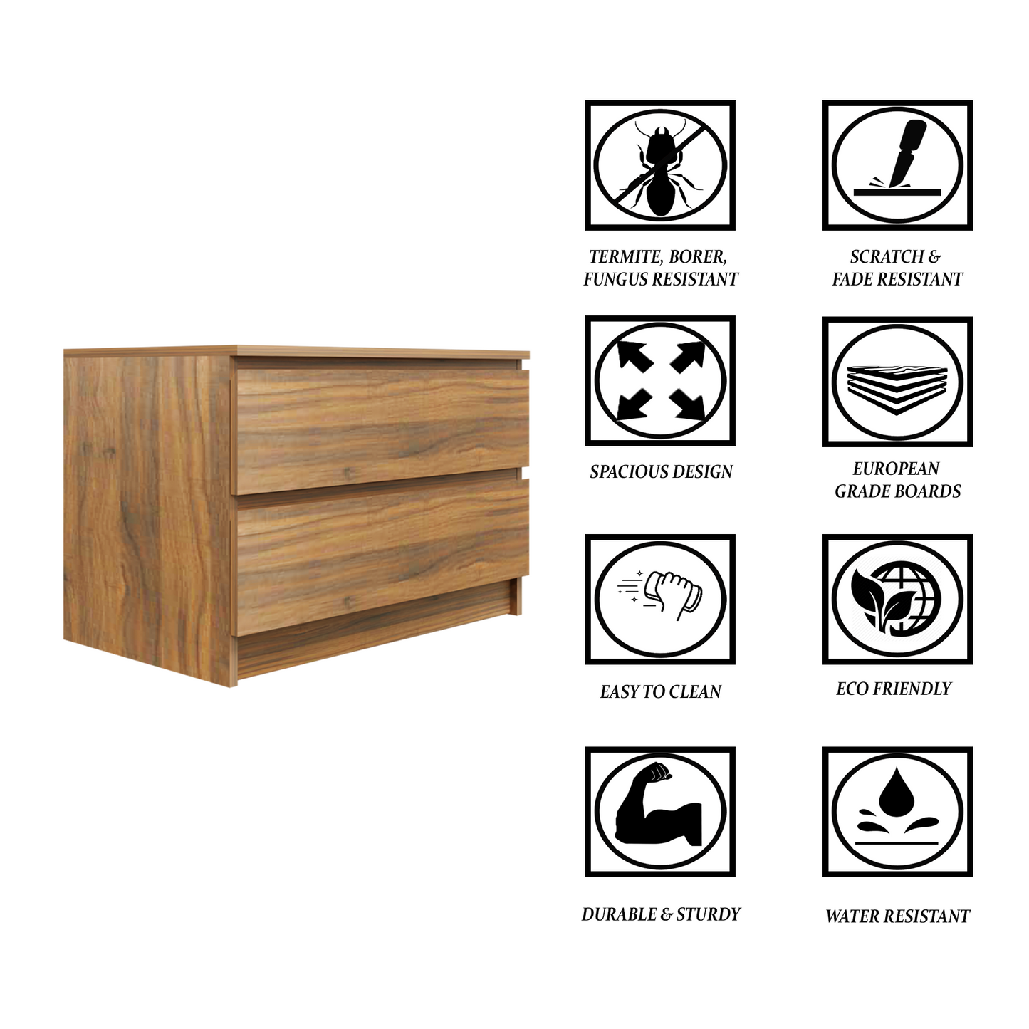 PARA | Chest of 2 Drawer, Frosty white, Dark Wenge and Brussel Walnut | Suede Finish Drawer Units VIKI FURNITURE