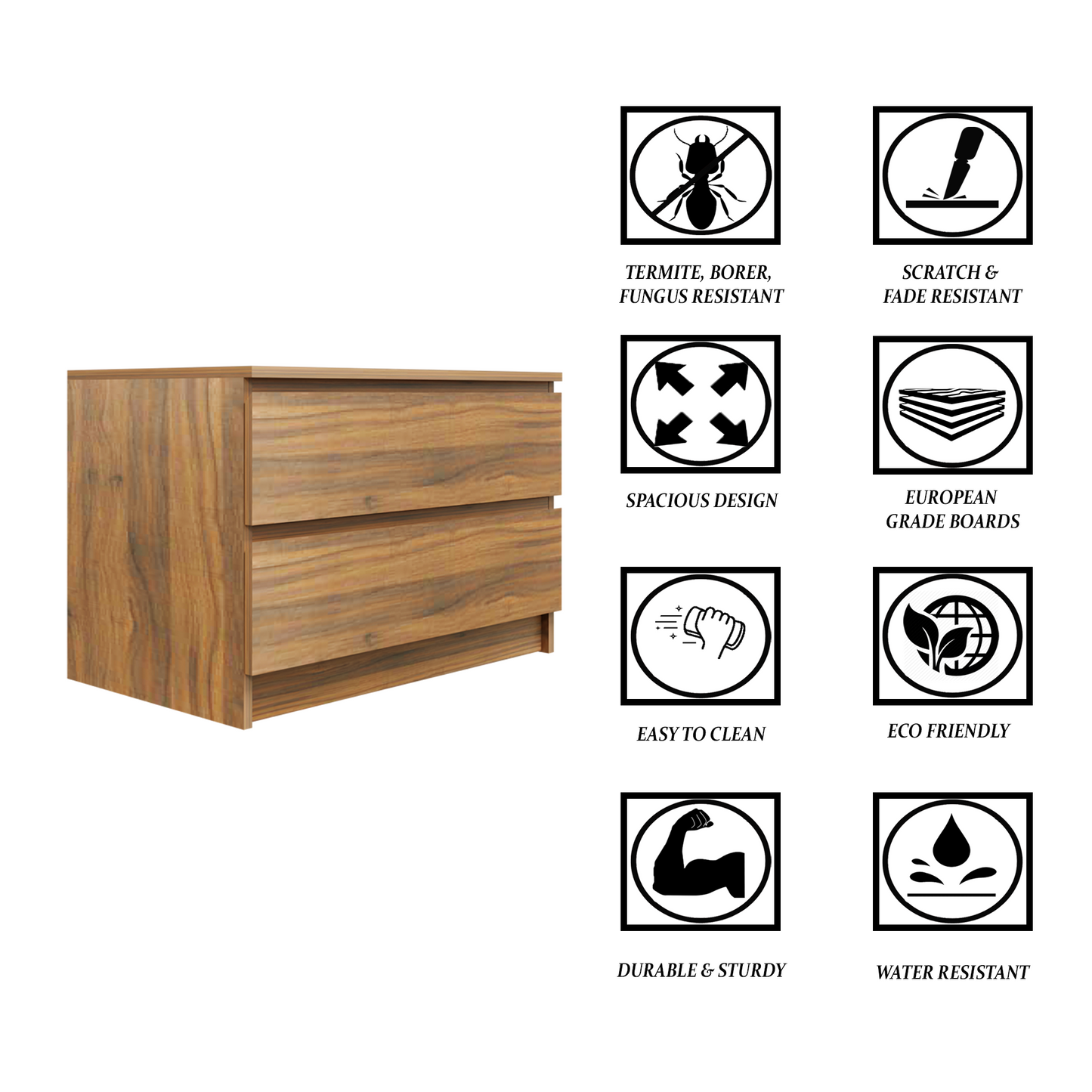 PARA | Chest of 2 Drawer, Frosty white, Dark Wenge and Brussel Walnut | Suede Finish Drawer Units VIKI FURNITURE   