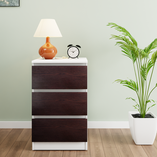 PARA | Chest of 3 Drawer, Frosty white, Dark Wenge | Suede Finish VIKI FURNITURE