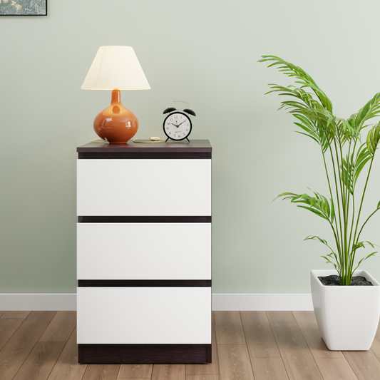 PARA | Chest of 3 Drawer, Dark Wenge, Frosty White | Suede Finish Drawer Units VIKI FURNITURE
