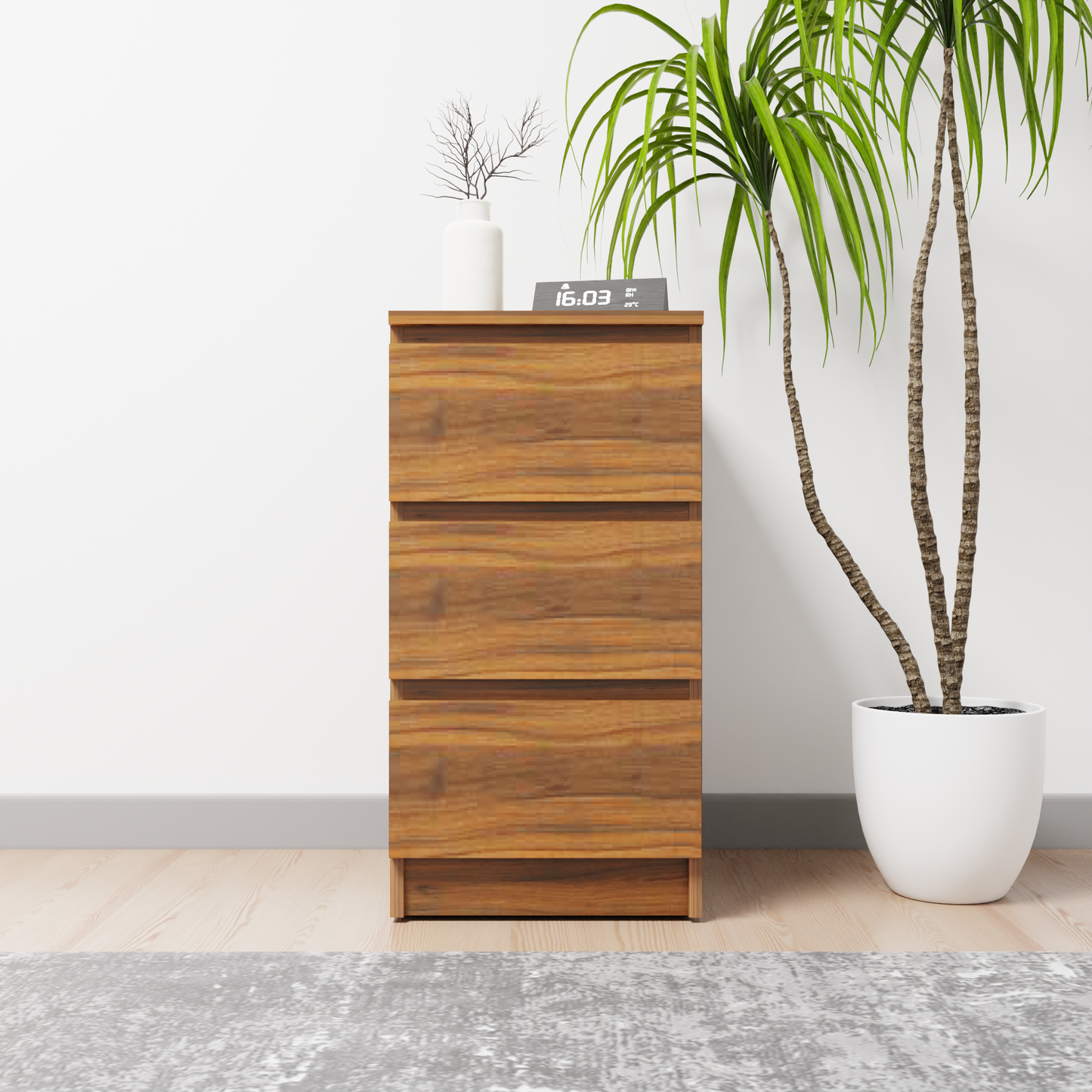 PARA | Chest of 3 Drawer, Frosty white, Dark Wenge and Brussel Walnut | Suede Finish Drawer Units VIKI FURNITURE