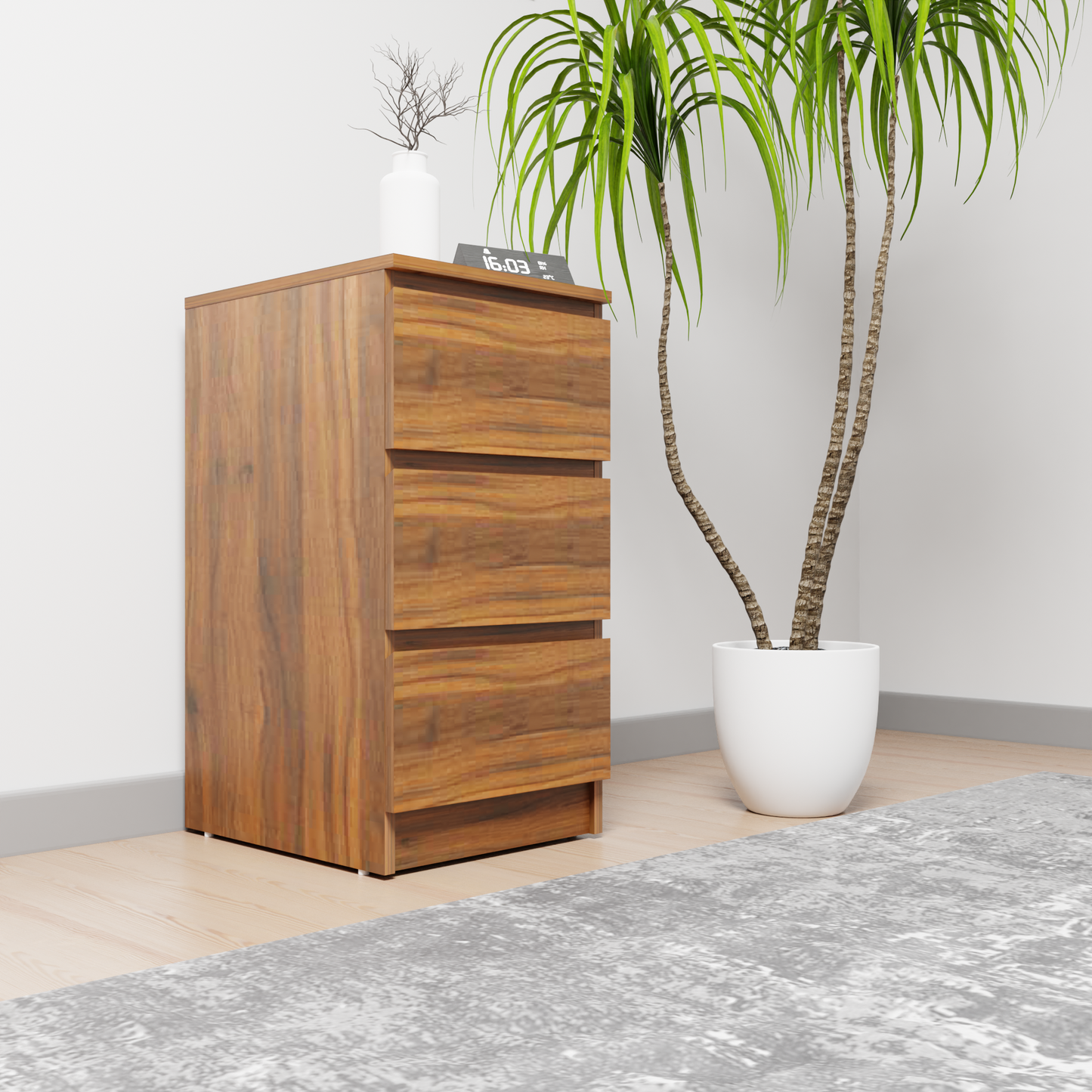 PARA | Chest of 3 Drawer, Frosty white, Dark Wenge and Brussel Walnut | Suede Finish Drawer Units VIKI FURNITURE