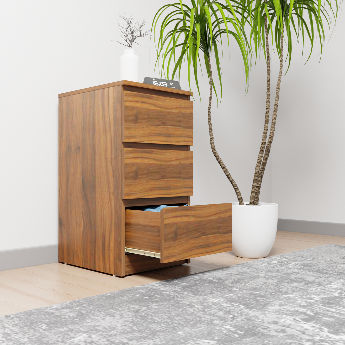 PARA | Chest of 3 Drawer, Frosty white, Dark Wenge and Brussel Walnut | Suede Finish Drawer Units VIKI FURNITURE
