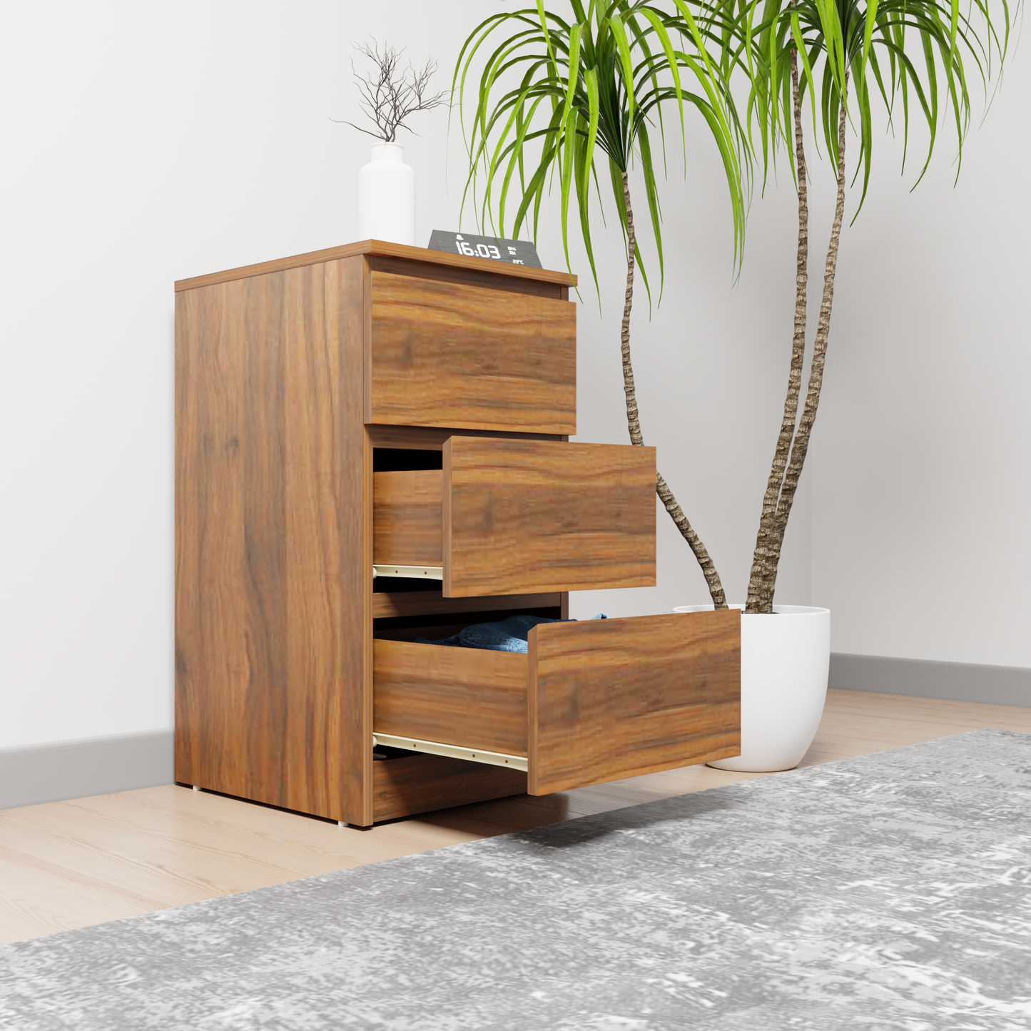 PARA | Chest of 3 Drawer, Frosty white, Dark Wenge and Brussel Walnut | Suede Finish Drawer Units VIKI FURNITURE