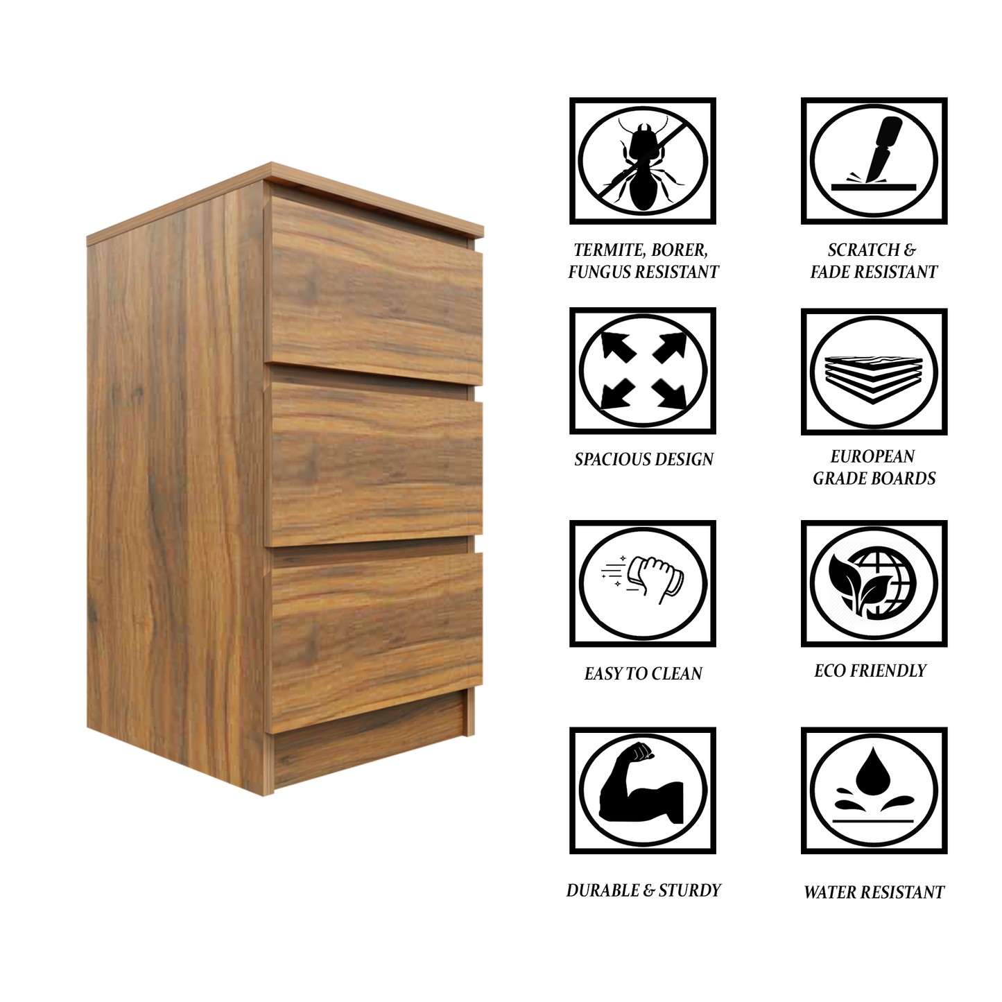 PARA | Chest of 3 Drawer, Frosty white, Dark Wenge and Brussel Walnut | Suede Finish Drawer Units VIKI FURNITURE