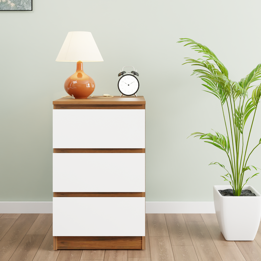 PARA | Chest of 3 Drawer, Brussel Walnut, Frosty white | Suede Finish Drawer Units VIKI FURNITURE