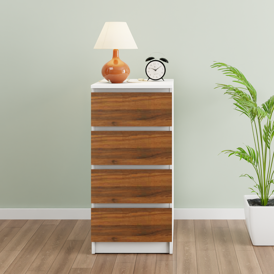 PARA | Chest of 4 Drawer, Frosty white, Brussel Walnut | Suede Finish Drawer Units VIKI FURNITURE
