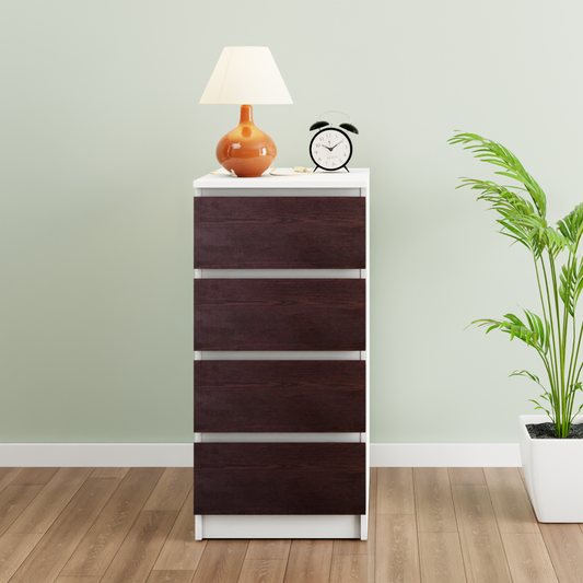 PARA | Chest of 4 Drawer, Frosty white, Dark Wenge | Suede Finish Drawer Units VIKI FURNITURE