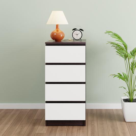 PARA | Chest of 4 Drawer, Dark Wenge, Frosty White | Suede Finish Drawer Units VIKI FURNITURE