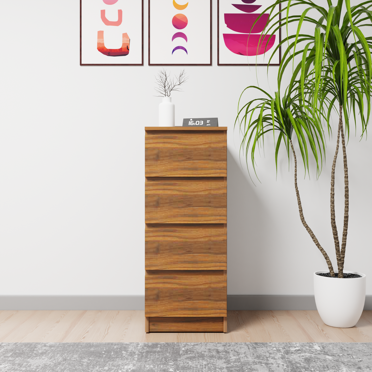 PARA | Chest of 4 Drawer, Frosty white, Dark Wenge and Brussel Walnut | Suede Finish Drawer Units VIKI FURNITURE