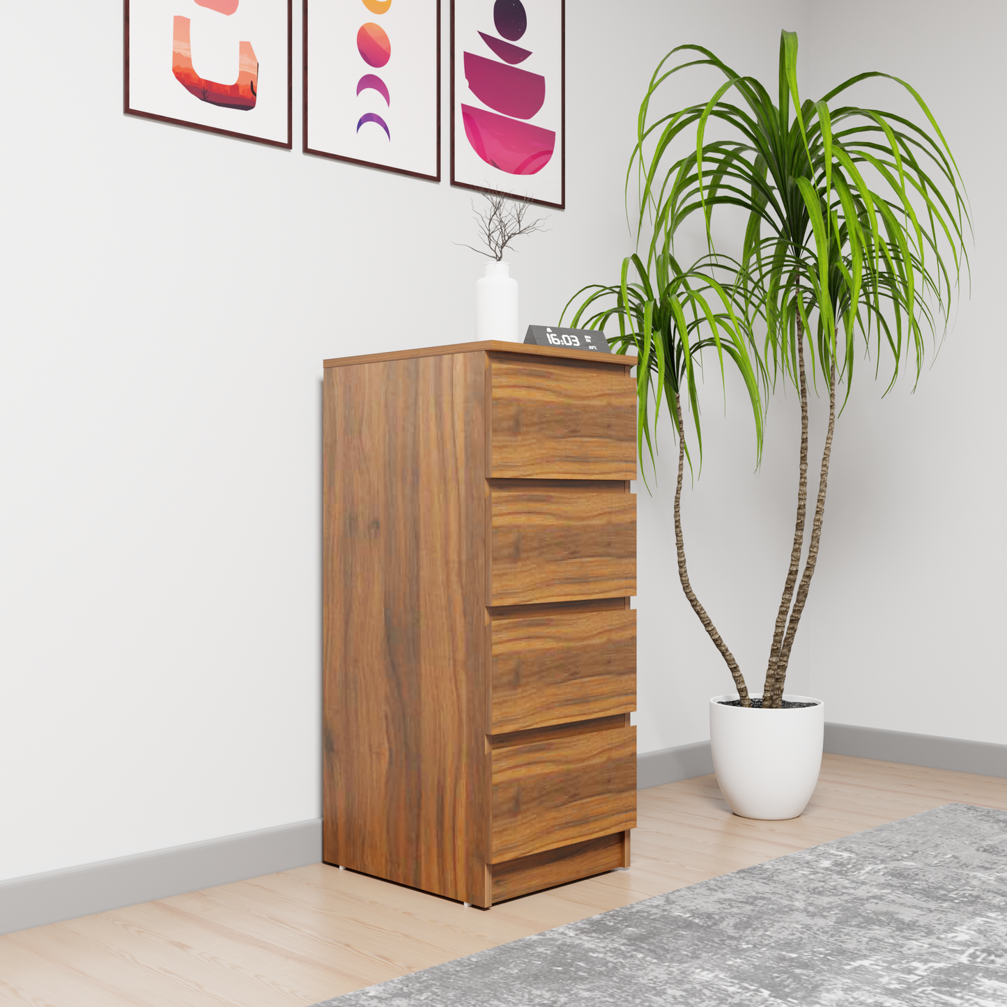 PARA | Chest of 4 Drawer, Frosty white, Dark Wenge and Brussel Walnut | Suede Finish Drawer Units VIKI FURNITURE