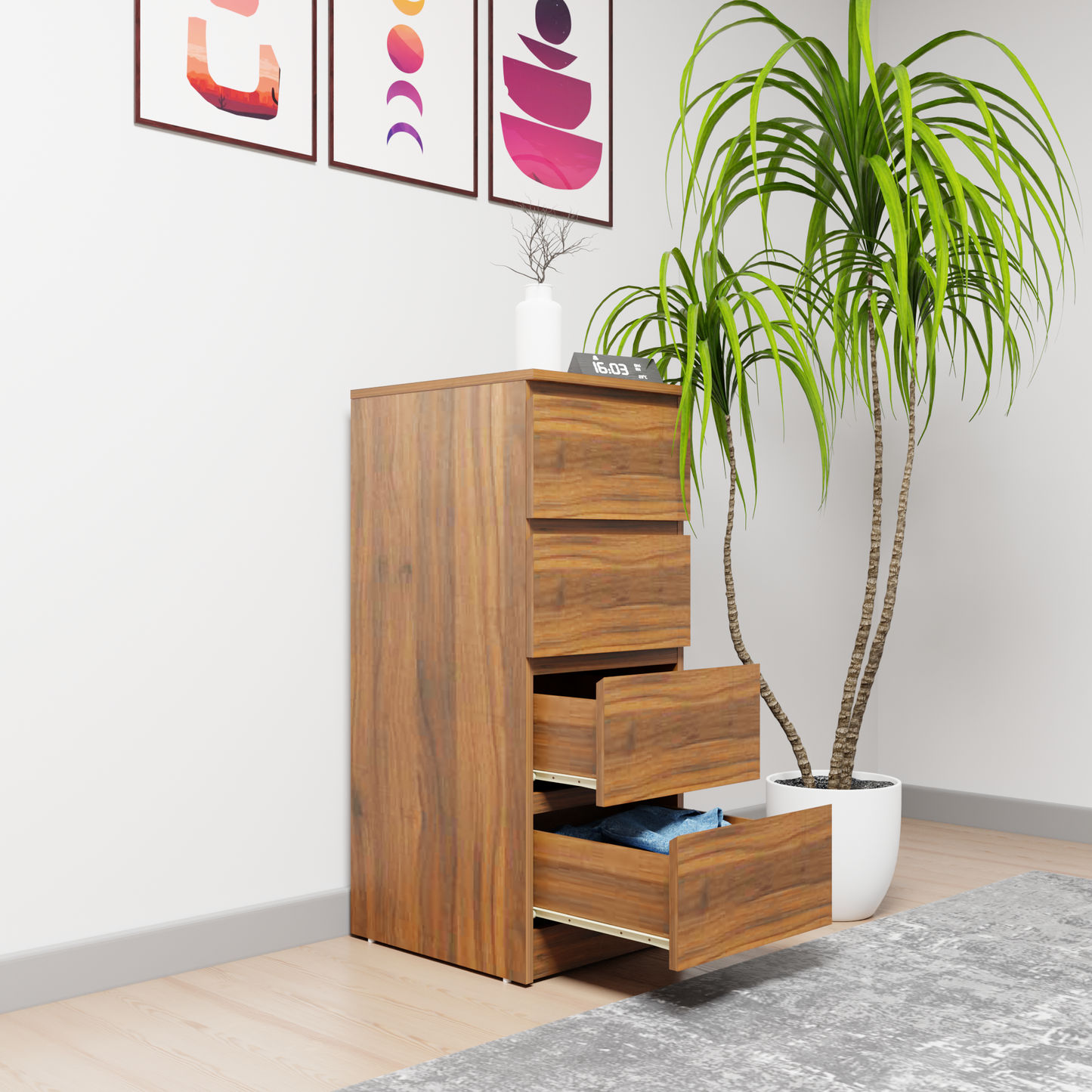 PARA | Chest of 4 Drawer, Frosty white, Dark Wenge and Brussel Walnut | Suede Finish Drawer Units VIKI FURNITURE