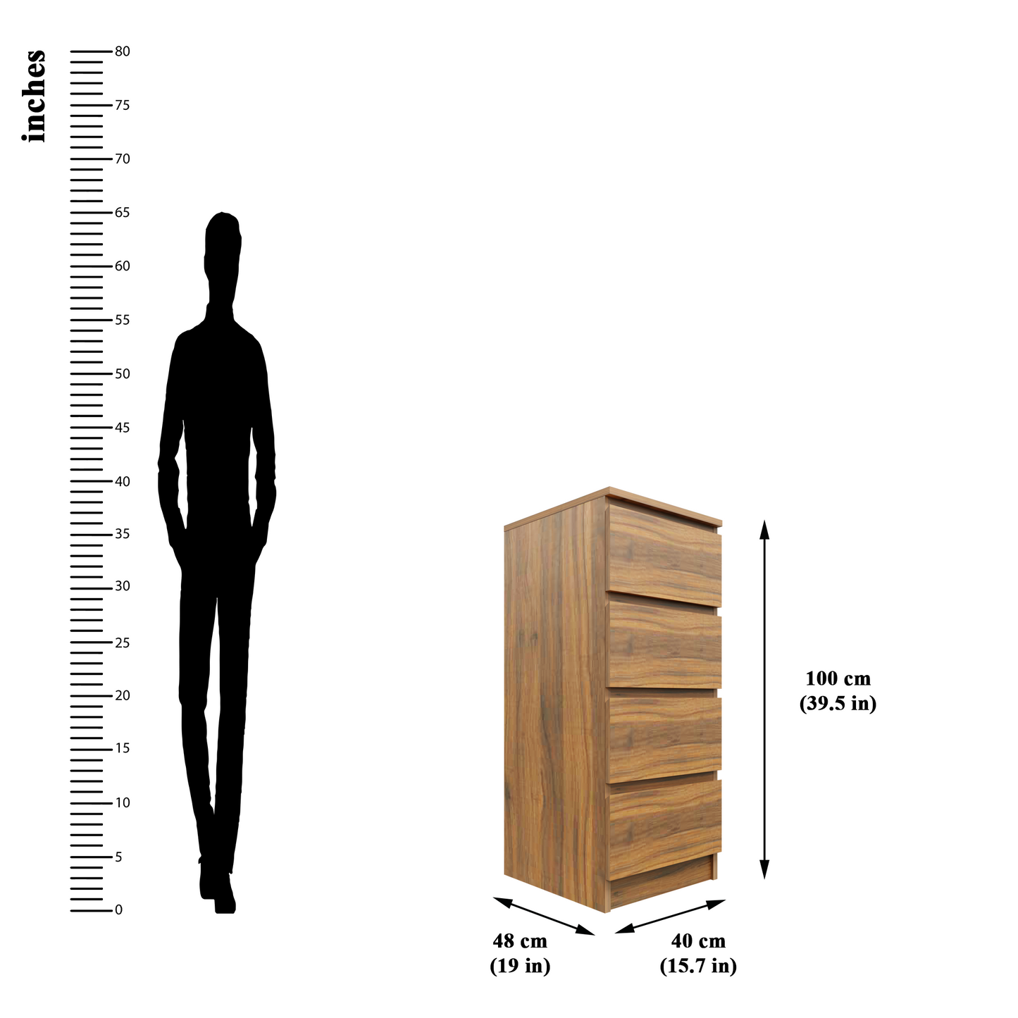 PARA | Chest of 4 Drawer, Frosty white, Dark Wenge and Brussel Walnut | Suede Finish Drawer Units VIKI FURNITURE