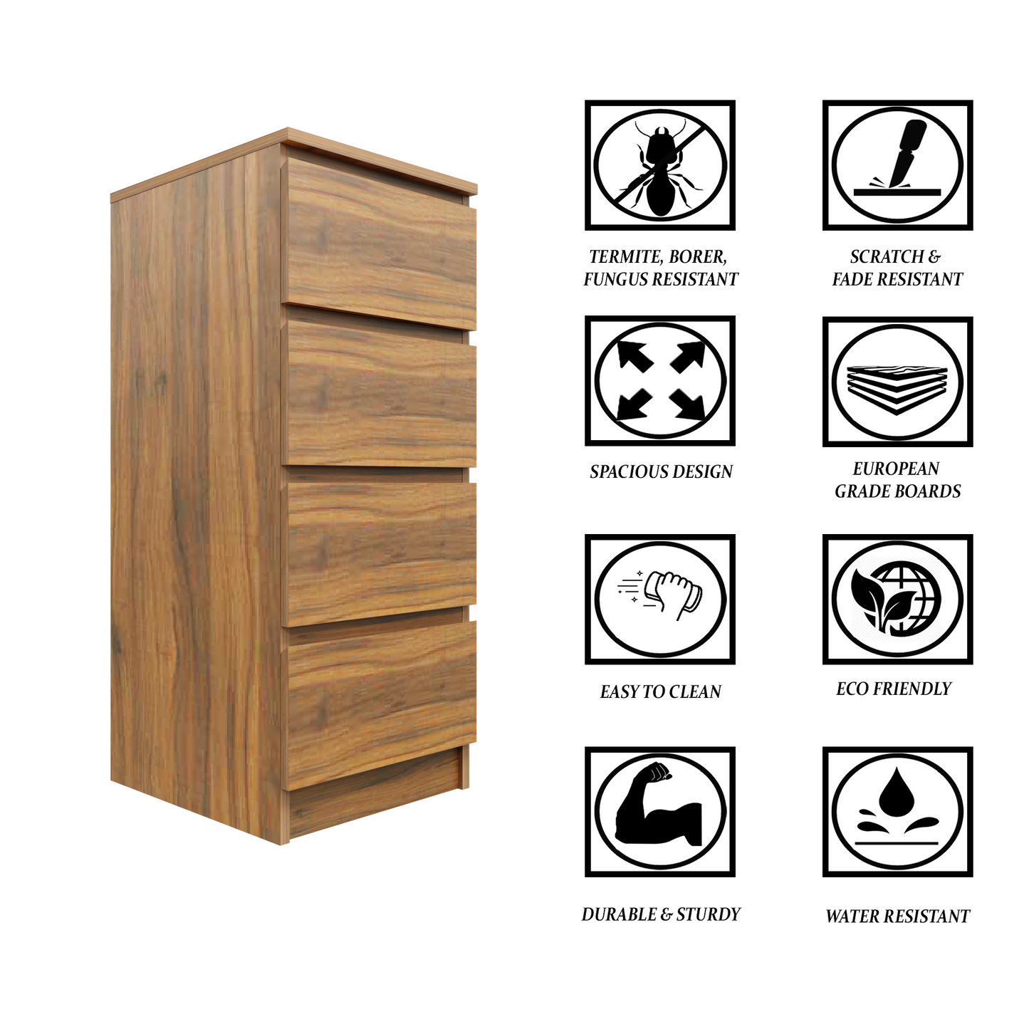 PARA | Chest of 4 Drawer, Frosty white, Dark Wenge and Brussel Walnut | Suede Finish Drawer Units VIKI FURNITURE