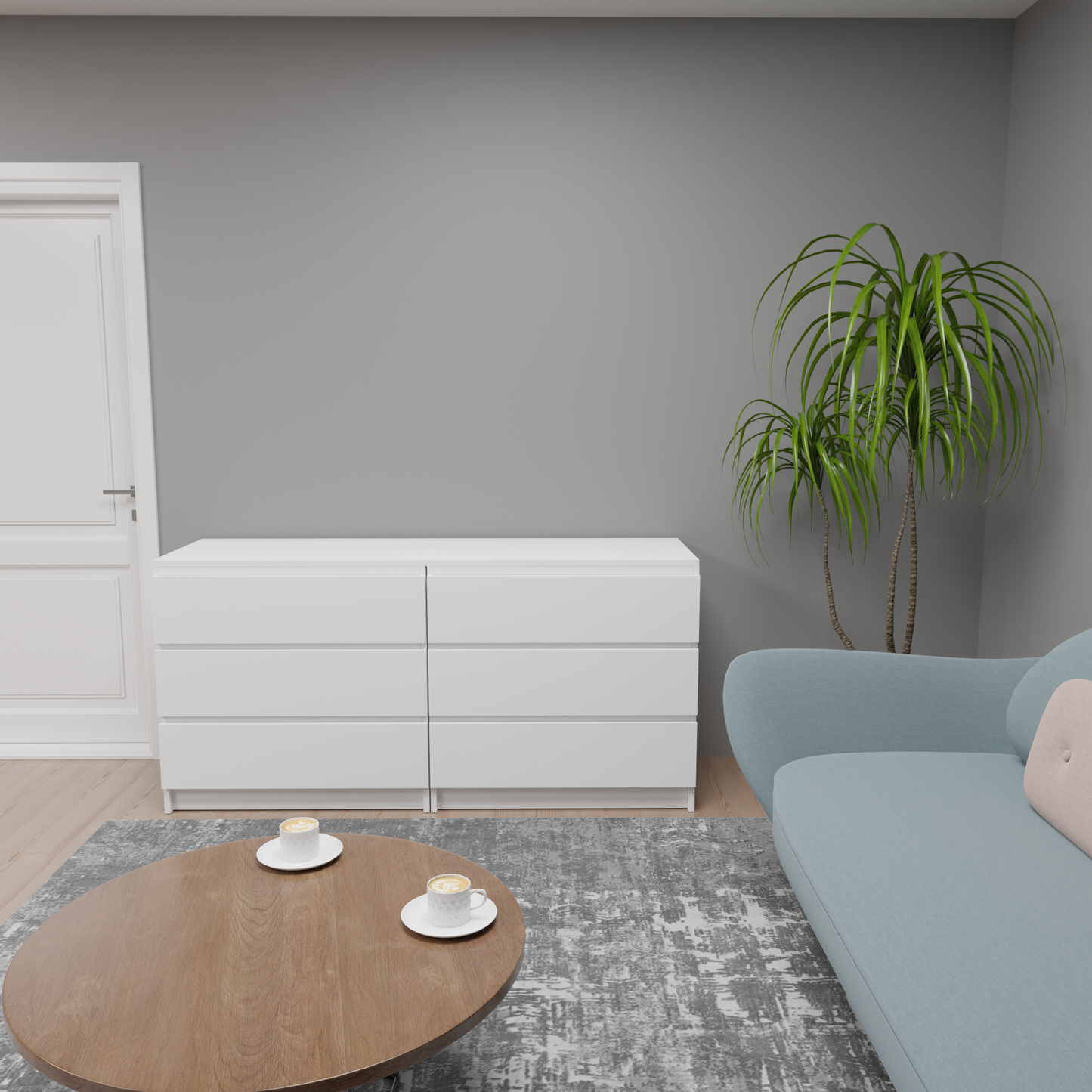 PARA | Chest of 6 Drawer, Frosty white, Dark Wenge and Brussel Walnut | Suede Finish Drawer Units VIKI FURNITURE