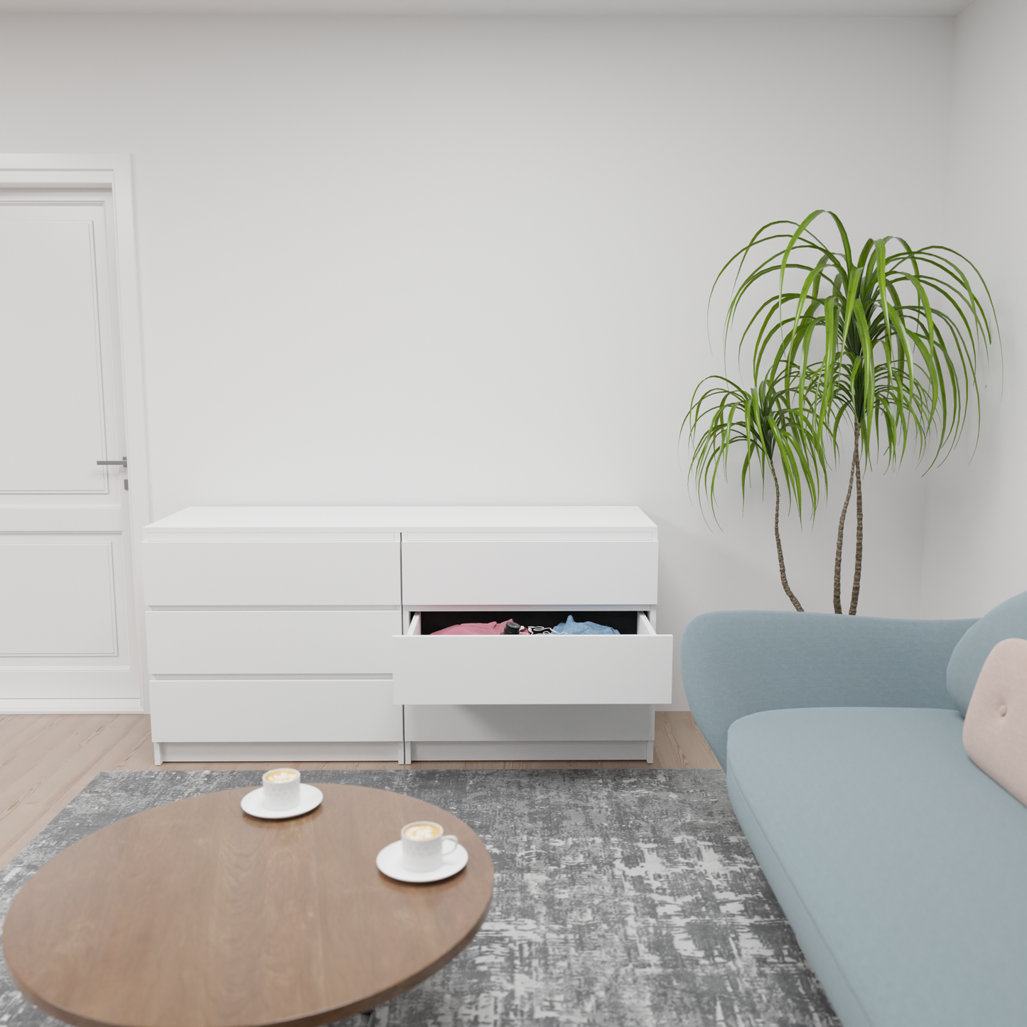PARA | Chest of 6 Drawer, Frosty white, Dark Wenge and Brussel Walnut | Suede Finish Drawer Units VIKI FURNITURE