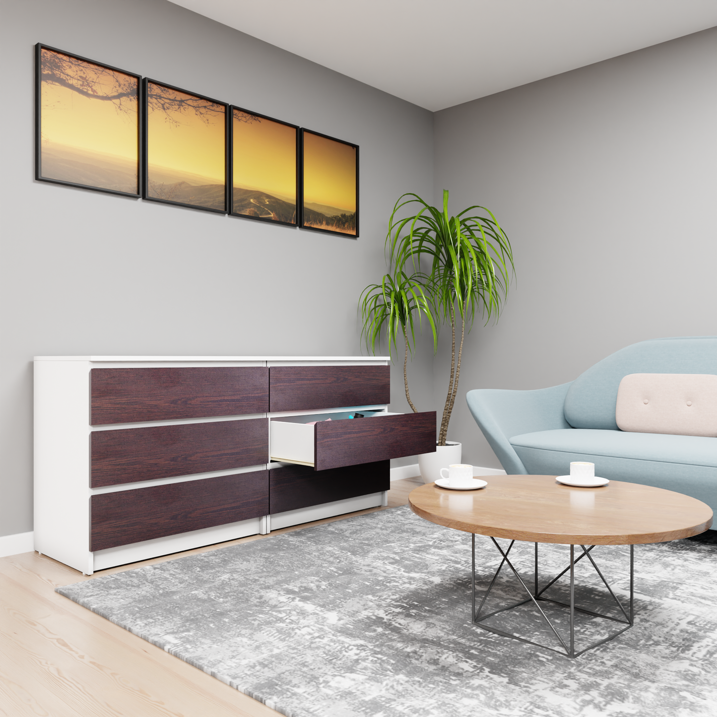 PARA | Chest of 6 Drawer, Frosty white, Dark Wenge | Suede Finish Drawer Units VIKI FURNITURE