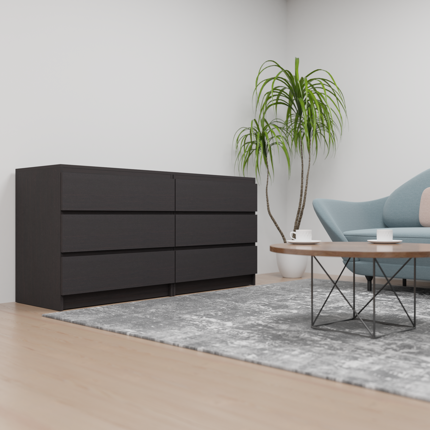 PARA | Chest of 6 Drawer, Frosty white, Dark Wenge and Brussel Walnut | Suede Finish Drawer Units VIKI FURNITURE