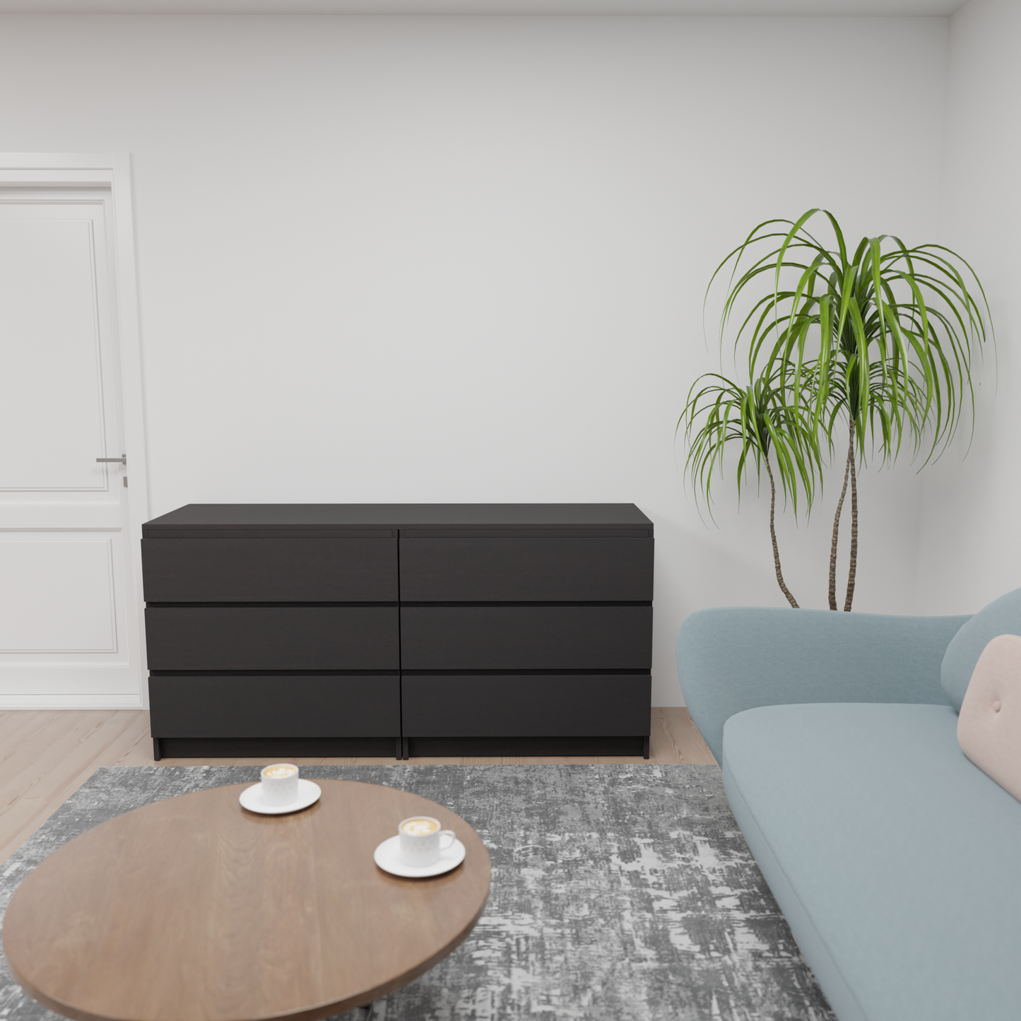 PARA | Chest of 6 Drawer, Frosty white, Dark Wenge and Brussel Walnut | Suede Finish Drawer Units VIKI FURNITURE
