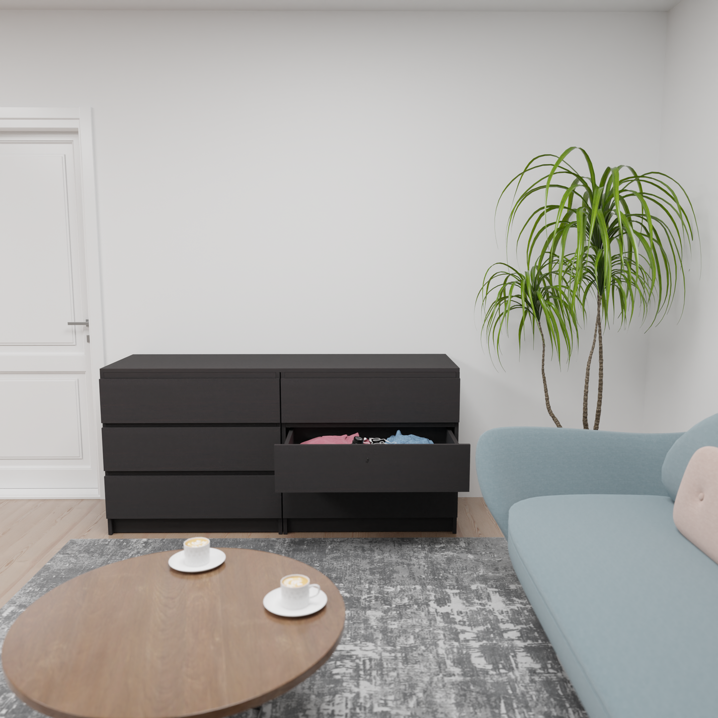 PARA | Chest of 6 Drawer, Frosty white, Dark Wenge and Brussel Walnut | Suede Finish Drawer Units VIKI FURNITURE
