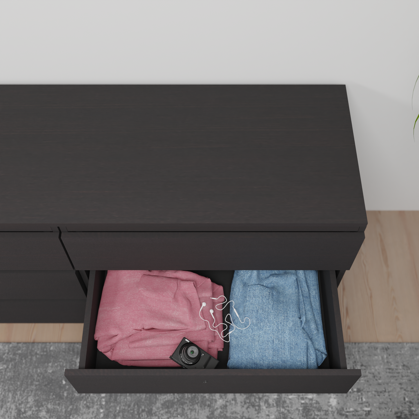 PARA | Chest of 6 Drawer, Frosty white, Dark Wenge and Brussel Walnut | Suede Finish Drawer Units VIKI FURNITURE