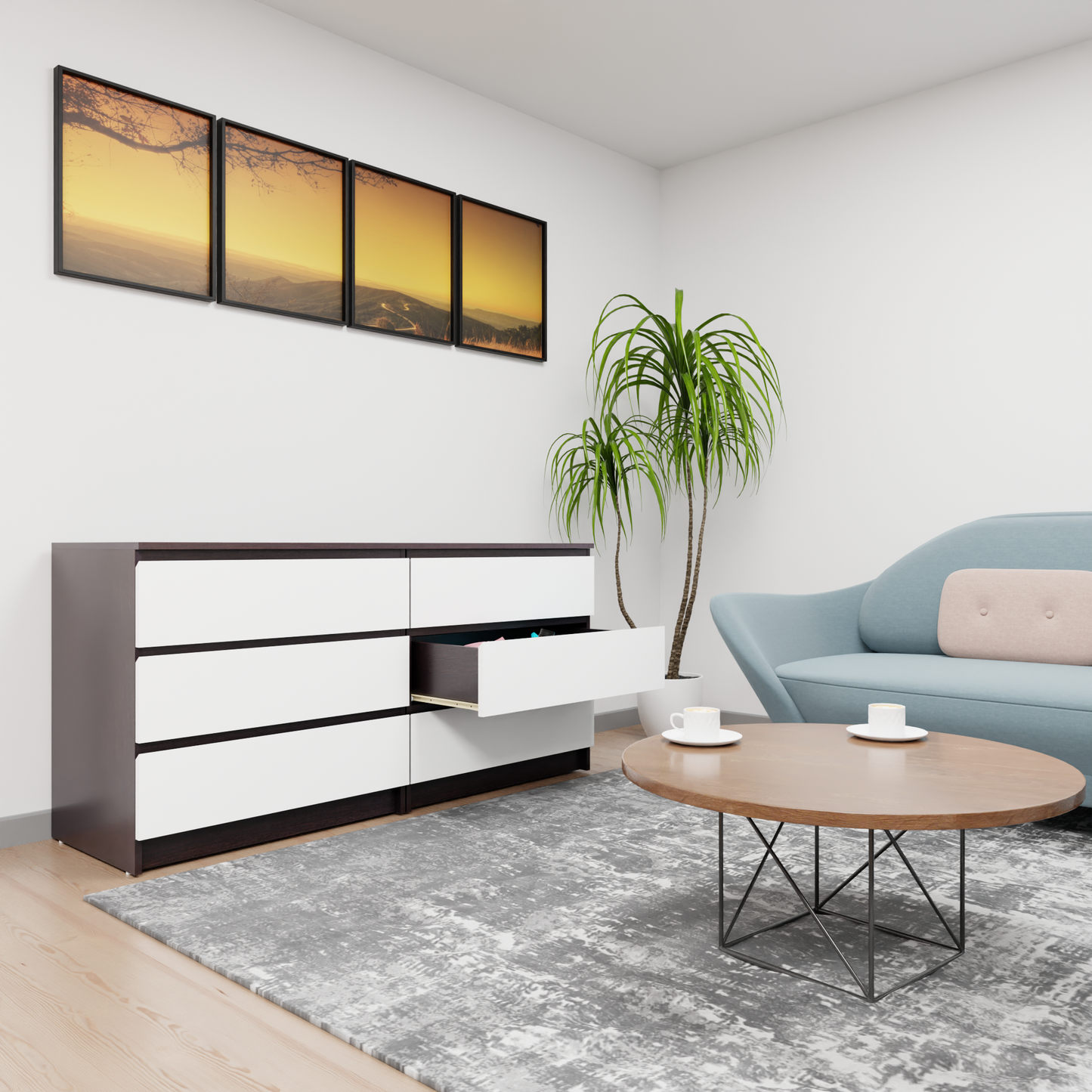 PARA | Chest of 6 Drawer, Dark Wenge, Frosty White | Suede Finish Drawer Units VIKI FURNITURE