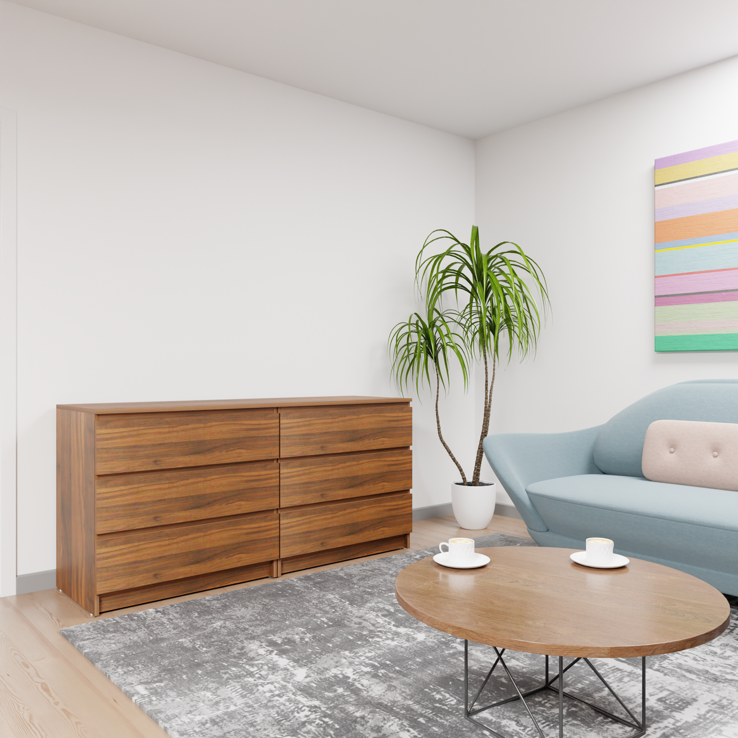 PARA | Chest of 6 Drawer, Frosty white, Dark Wenge and Brussel Walnut | Suede Finish Drawer Units VIKI FURNITURE