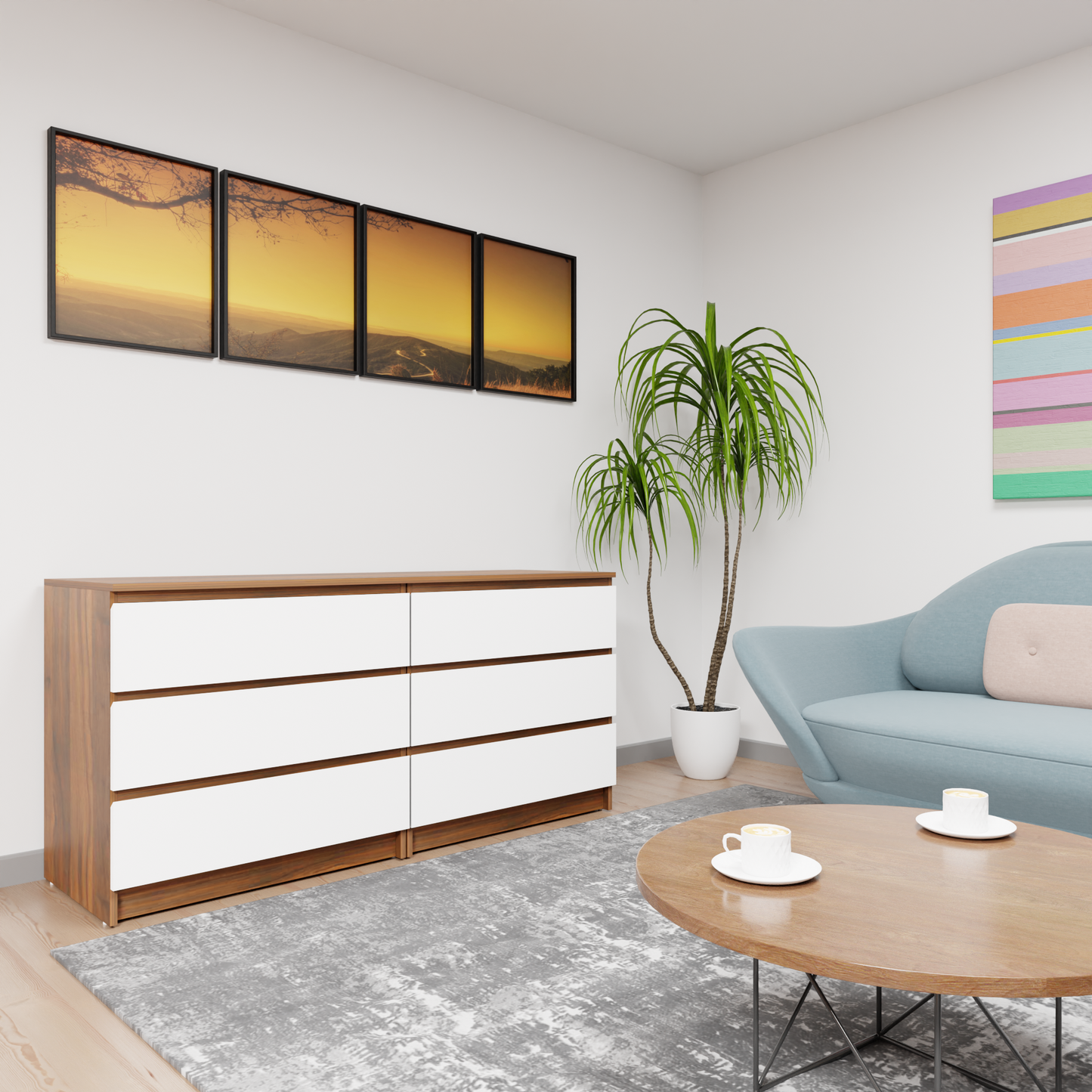 PARA | Chest of 6 Drawer, Brussel Walnut, Frosty white | Suede Finish Drawer Units VIKI FURNITURE Brussel Walnut & Frosty White