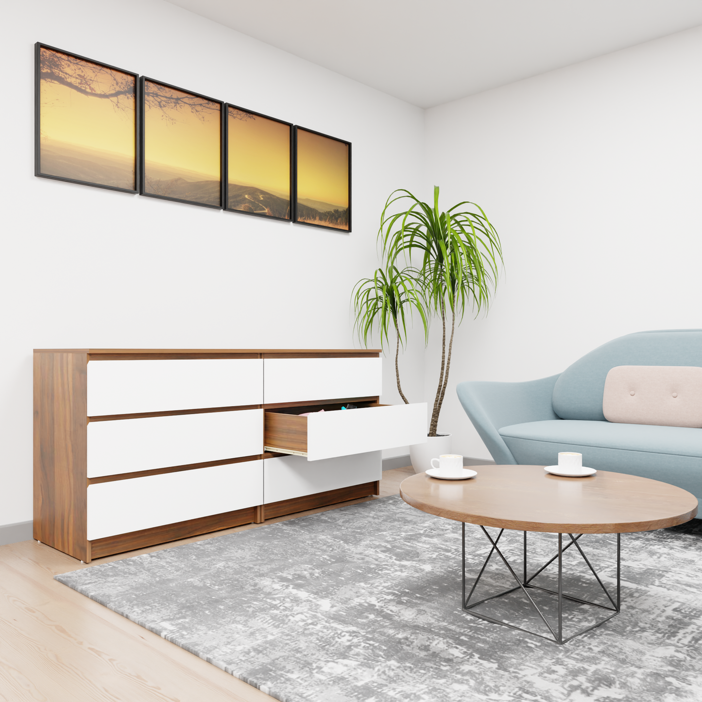 PARA | Chest of 6 Drawer, Brussel Walnut, Frosty white | Suede Finish Drawer Units VIKI FURNITURE