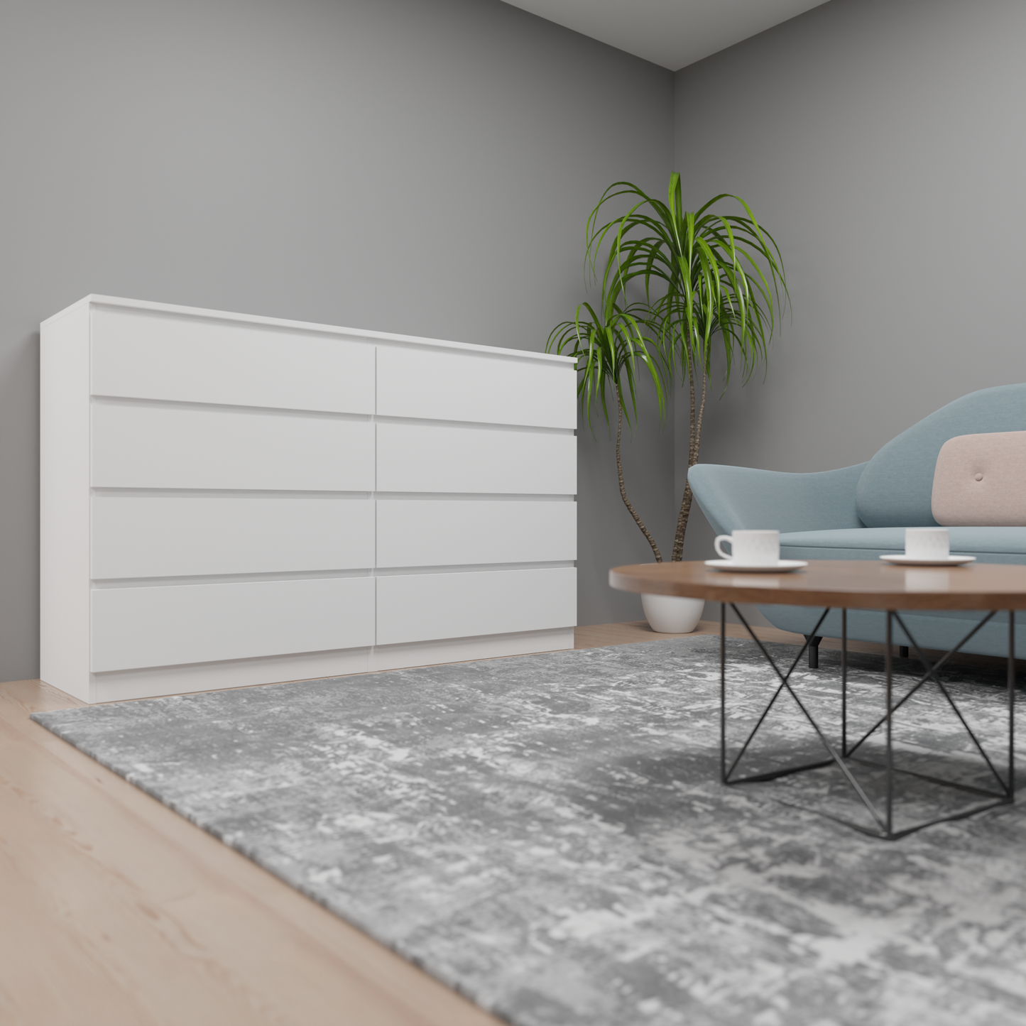 PARA | Chest of 8 Drawer, Frosty white, Dark Wenge and Brussel Walnut | Suede Finish Drawer Units VIKI FURNITURE