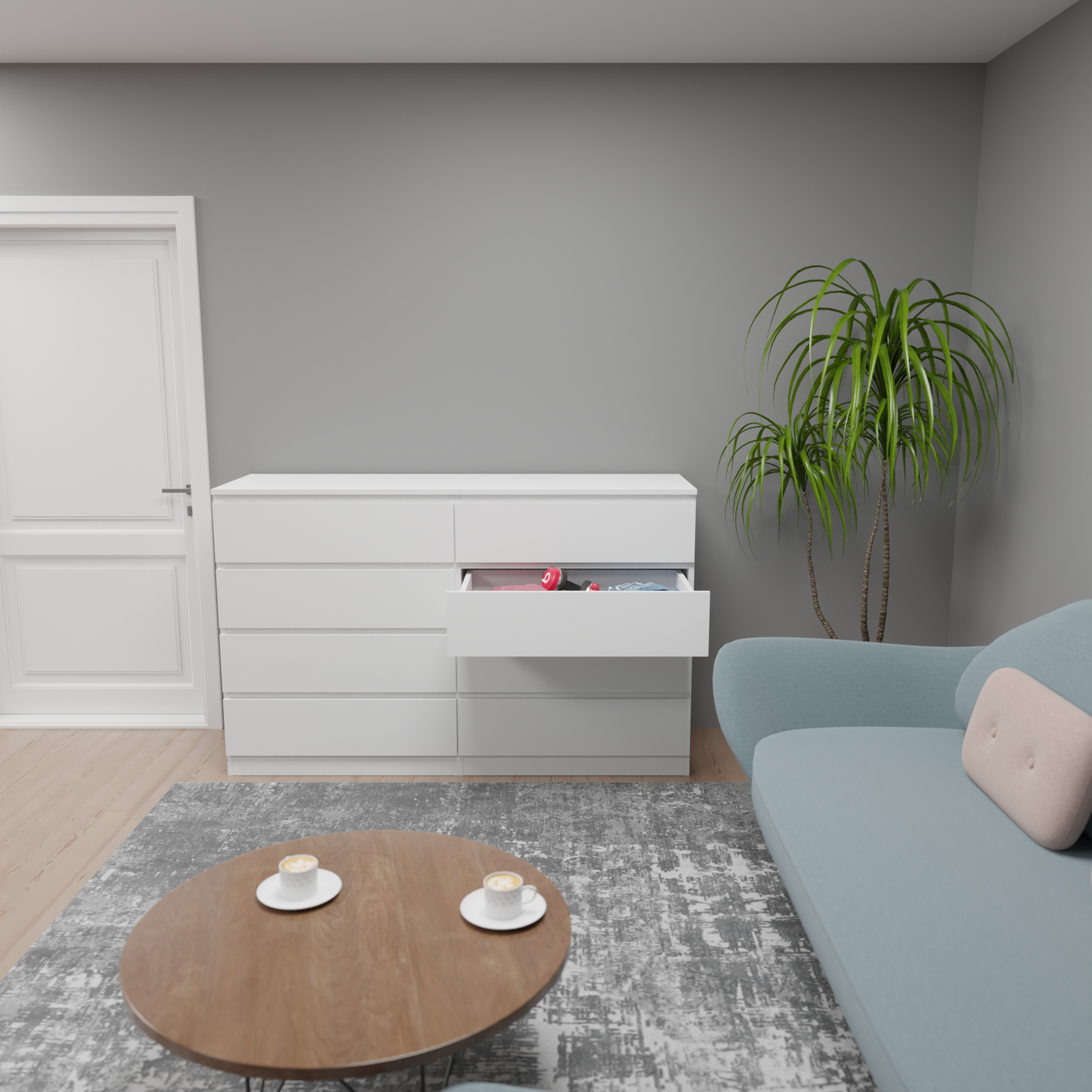 PARA | Chest of 8 Drawer, Frosty white, Dark Wenge and Brussel Walnut | Suede Finish Drawer Units VIKI FURNITURE