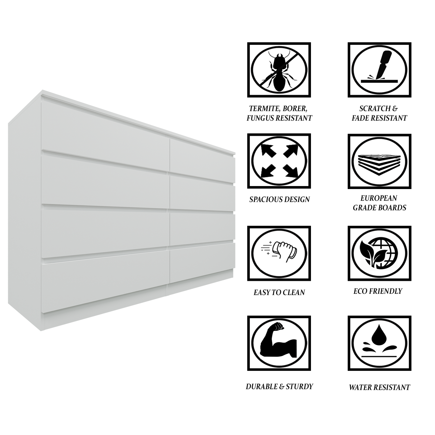 PARA | Chest of 8 Drawer, Frosty white, Dark Wenge and Brussel Walnut | Suede Finish Drawer Units VIKI FURNITURE