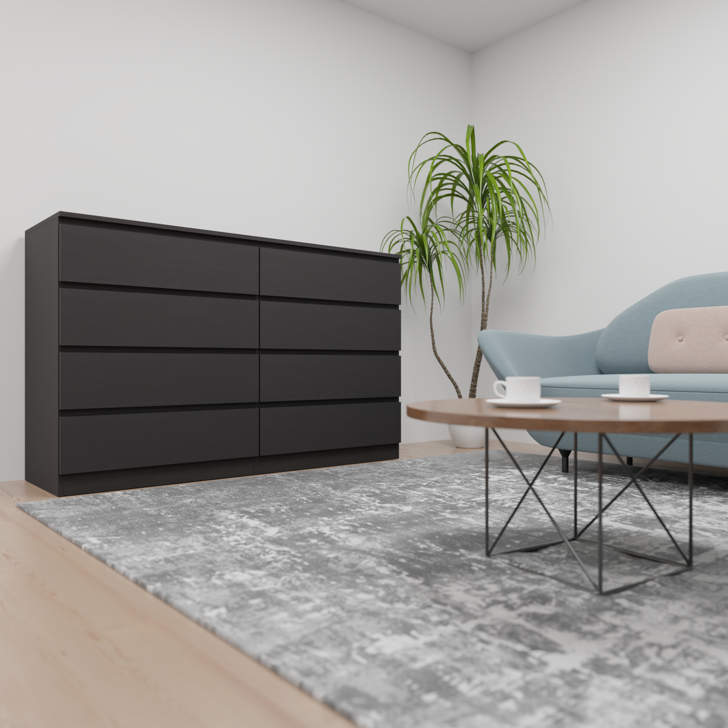 PARA | Chest of 8 Drawer, Frosty white, Dark Wenge and Brussel Walnut | Suede Finish Drawer Units VIKI FURNITURE