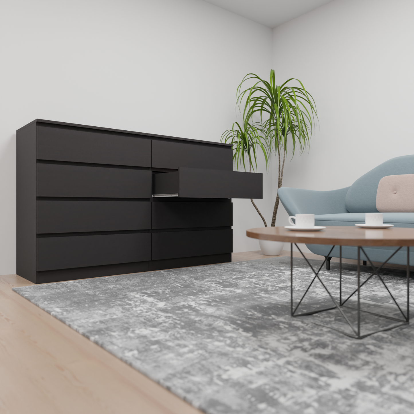 PARA | Chest of 8 Drawer, Frosty white, Dark Wenge and Brussel Walnut | Suede Finish Drawer Units VIKI FURNITURE