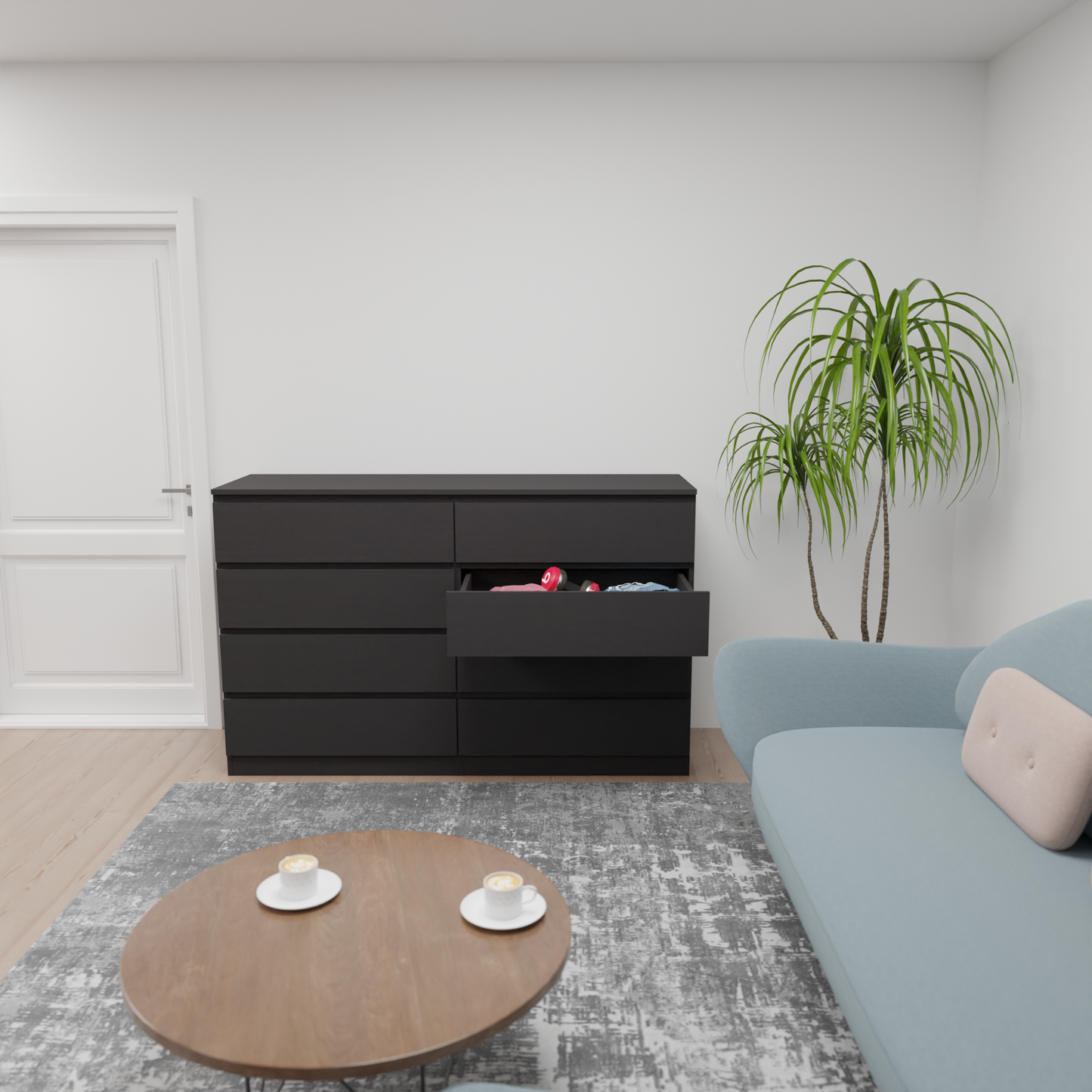 PARA | Chest of 8 Drawer, Frosty white, Dark Wenge and Brussel Walnut | Suede Finish Drawer Units VIKI FURNITURE
