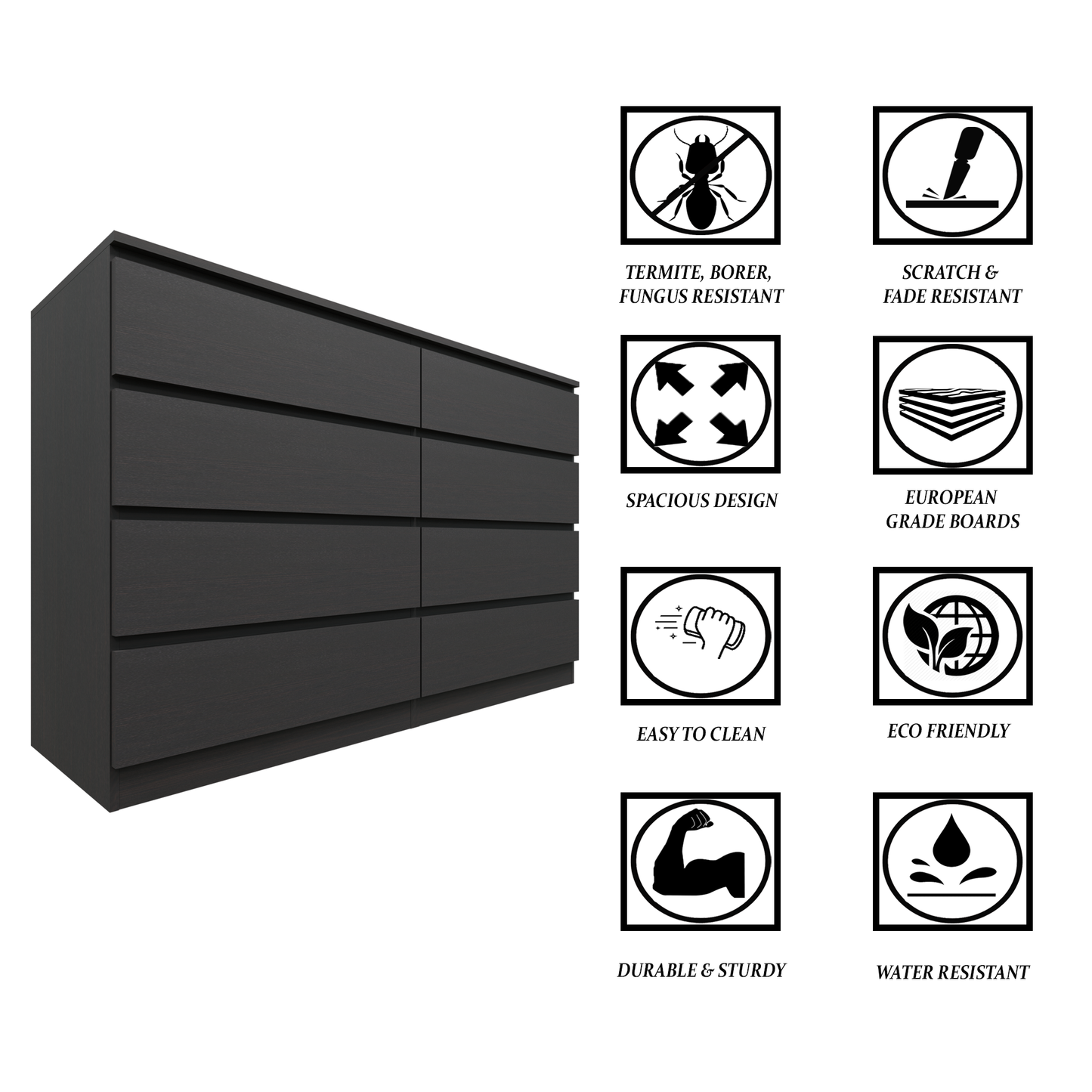 PARA | Chest of 8 Drawer, Frosty white, Dark Wenge and Brussel Walnut | Suede Finish Drawer Units VIKI FURNITURE