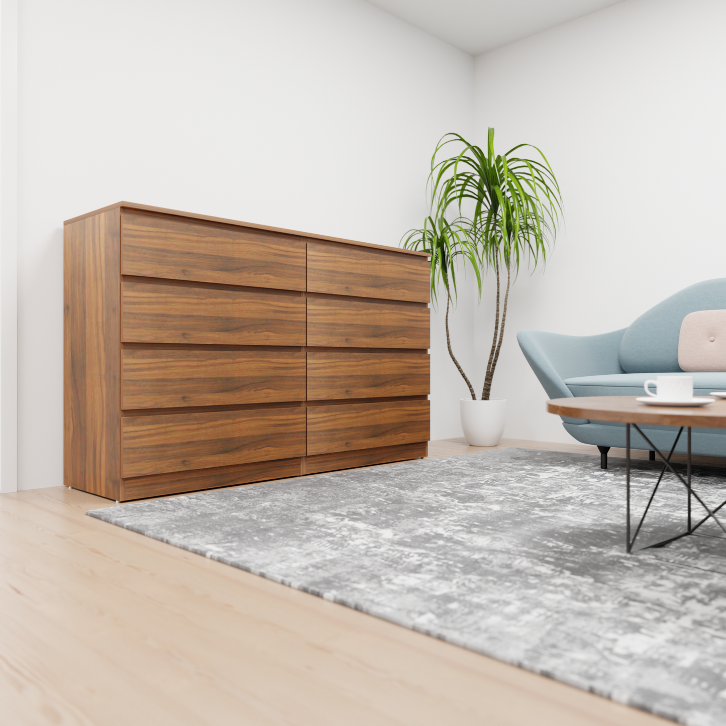 PARA | Chest of 8 Drawer, Frosty white, Dark Wenge and Brussel Walnut | Suede Finish Drawer Units VIKI FURNITURE