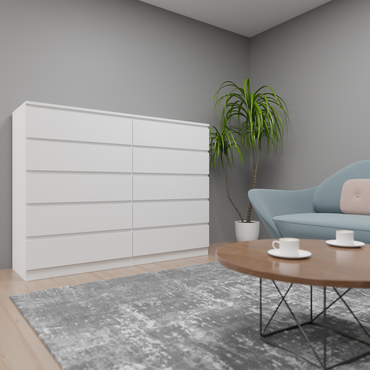 PARA | Chest of 10 Drawer, Frosty white, Dark Wenge and Brussel Walnut | Suede Finish VIKI FURNITURE