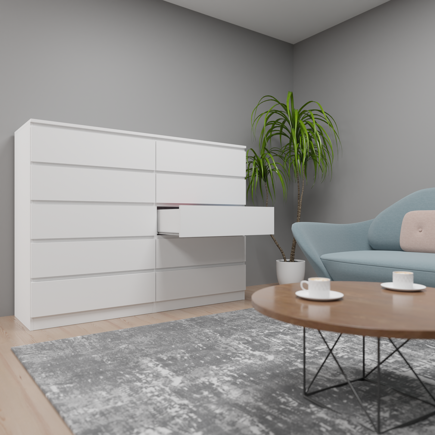 PARA | Chest of 10 Drawer, Frosty white, Dark Wenge and Brussel Walnut | Suede Finish VIKI FURNITURE