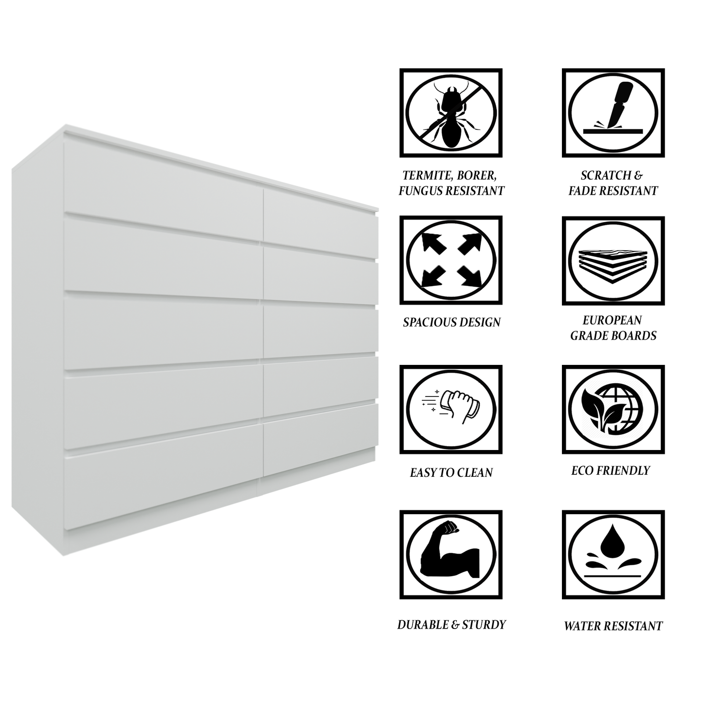 PARA | Chest of 10 Drawer, Frosty white, Dark Wenge and Brussel Walnut | Suede Finish VIKI FURNITURE