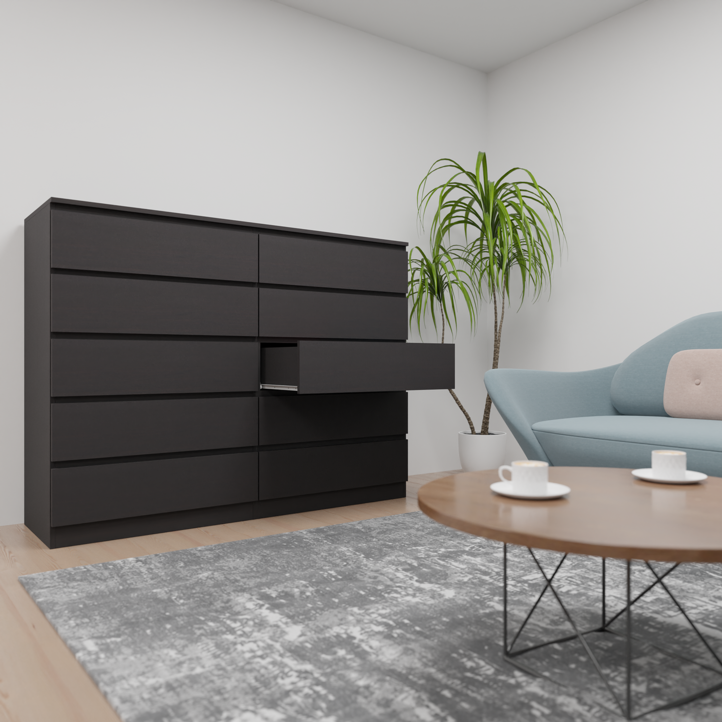 PARA | Chest of 10 Drawer, Frosty white, Dark Wenge and Brussel Walnut | Suede Finish VIKI FURNITURE