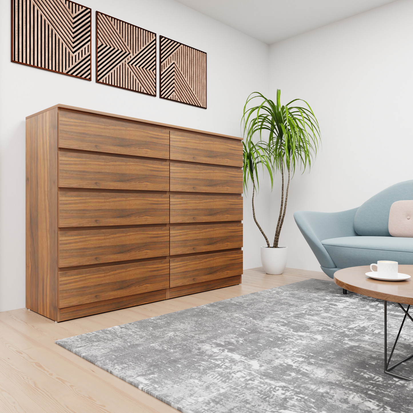 PARA | Chest of 10 Drawer, Frosty white, Dark Wenge and Brussel Walnut | Suede Finish VIKI FURNITURE