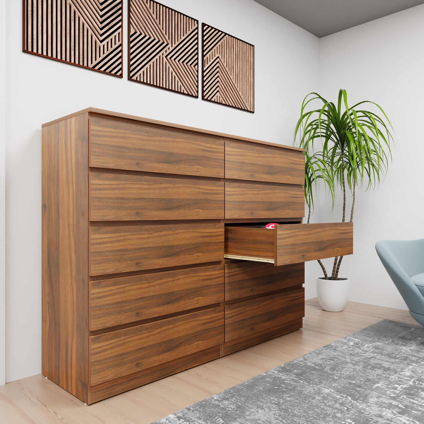 PARA | Chest of 10 Drawer, Frosty white, Dark Wenge and Brussel Walnut | Suede Finish VIKI FURNITURE