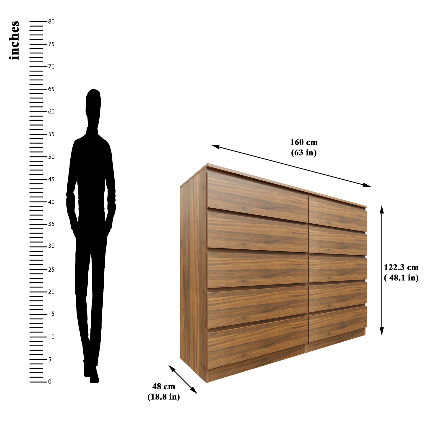 PARA | Chest of 10 Drawer, Frosty white, Dark Wenge and Brussel Walnut | Suede Finish VIKI FURNITURE
